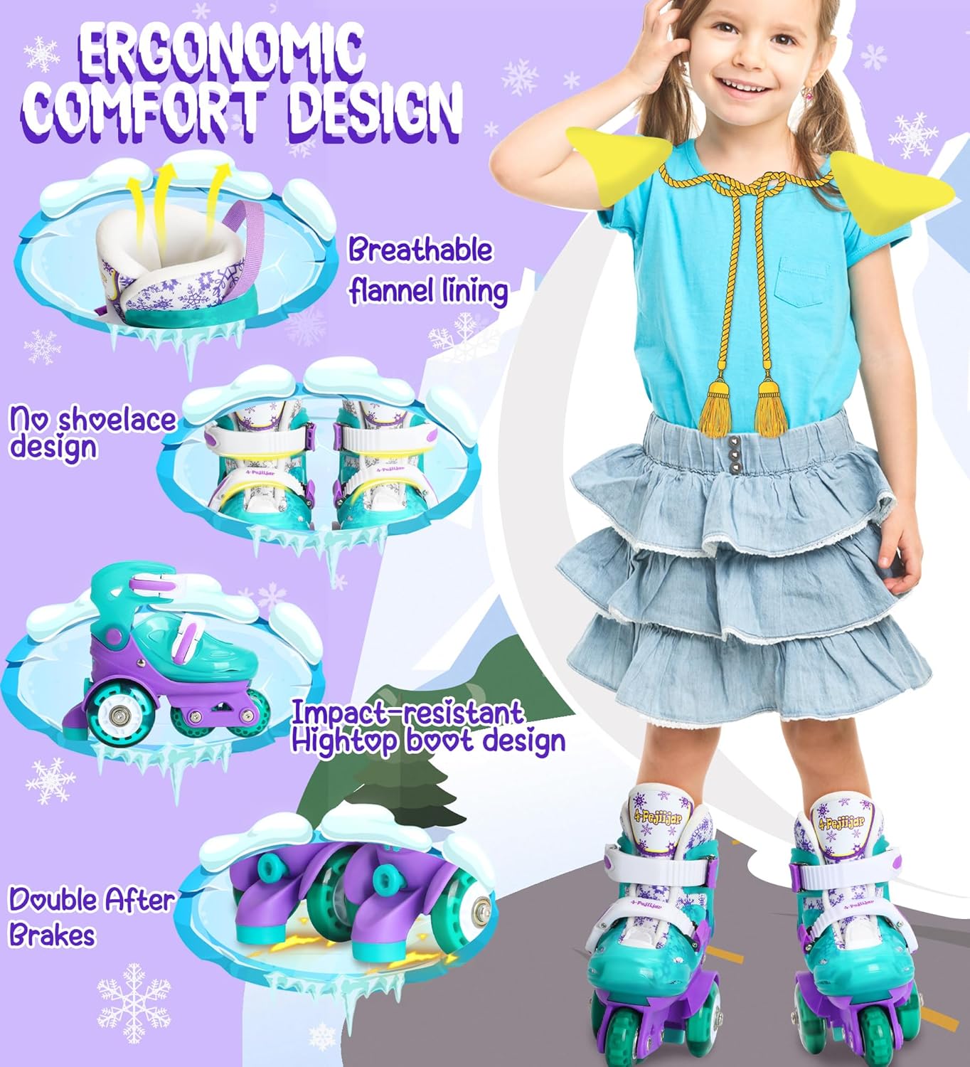 Adjustable Roller Skates for Kids Girls Ladies with Light Up Flash Wheels(Age 3-9),Three-Point Type Balance,Gift Box Packing for Toddlers,Children