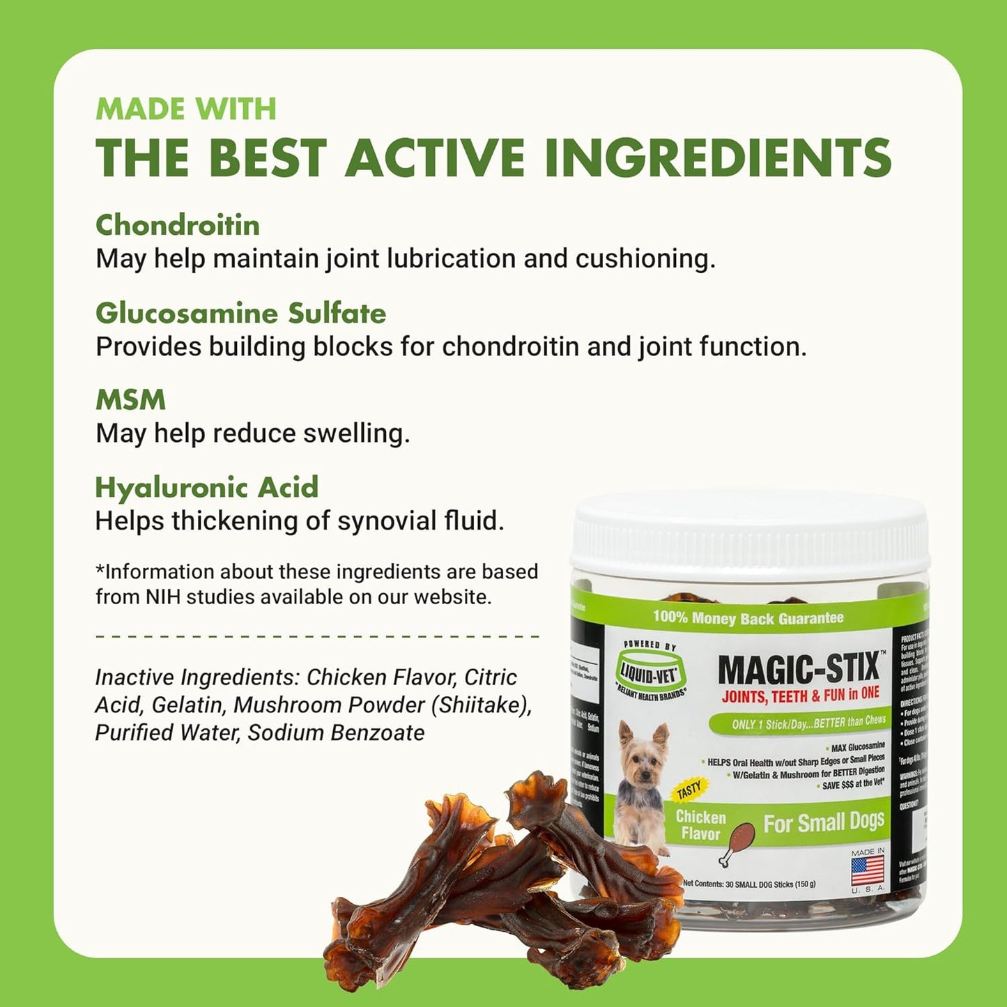 LIQUID-VET Magic-STIX™ Joints, Teeth & Fun in One – Small Dog – Chicken Flavor – Month Supply – Made in USA