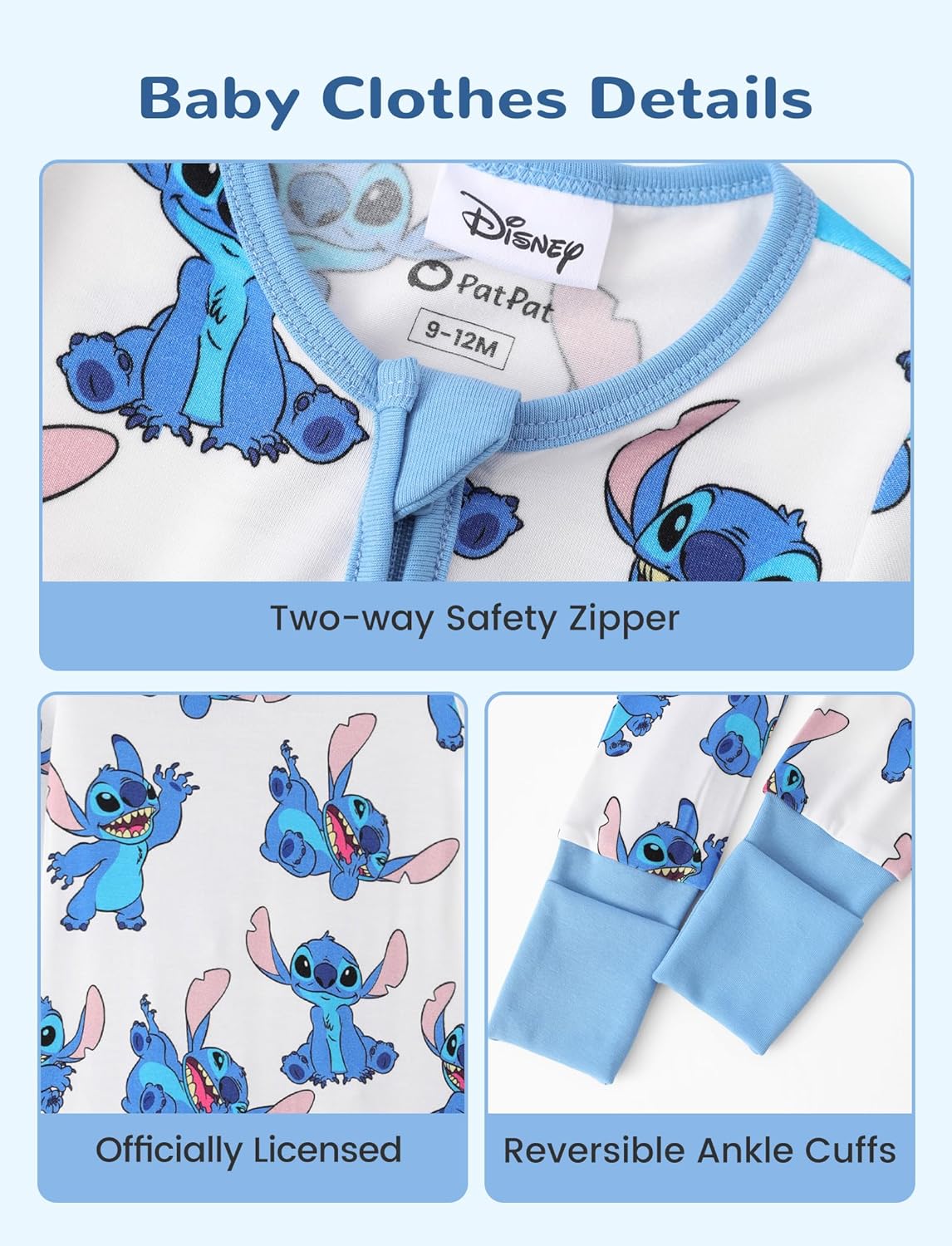 Disney Princess Stitch Marvel Baby Viscose Made from Bamboo Long Sleeve Footie Romper Zipper Sleep Outfit Newborn to Infant