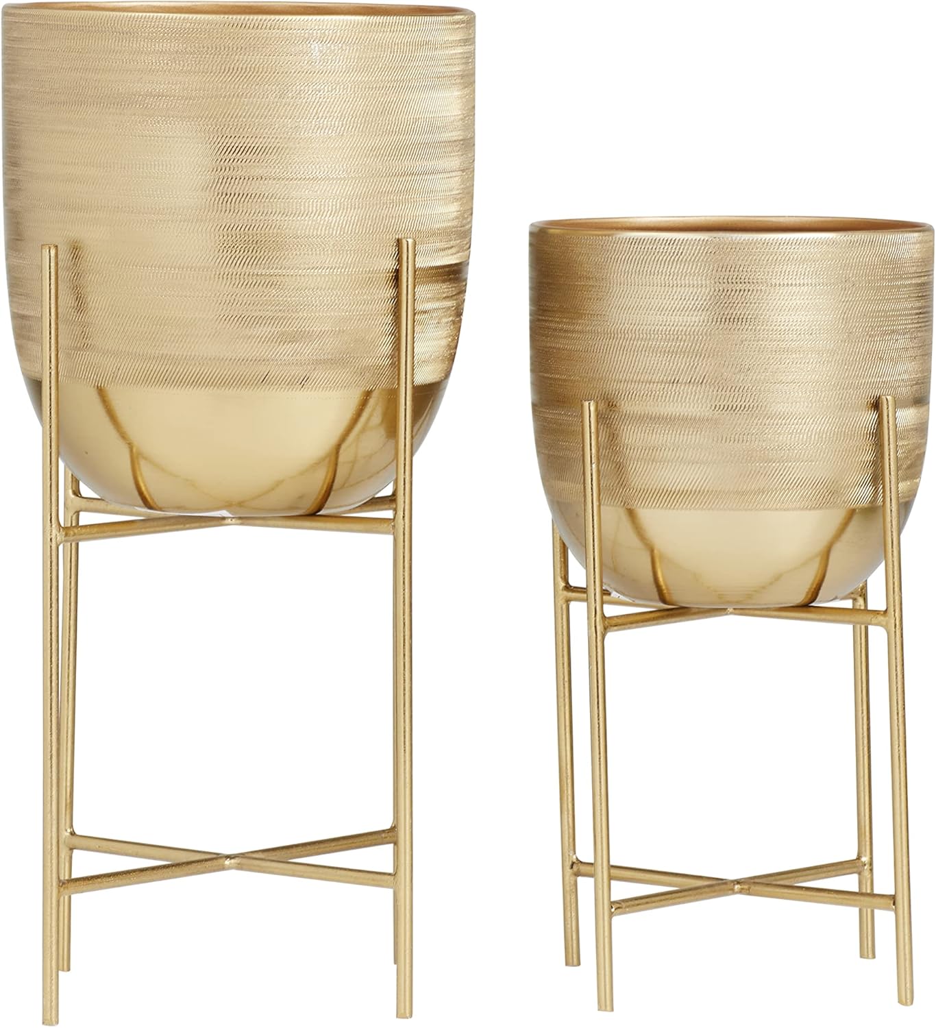 Deco 79 Metal Indoor Outdoor Planter Small Planter Pot with Removable Stand, Set of 2 Planters, 12"H, 9"H, Gold