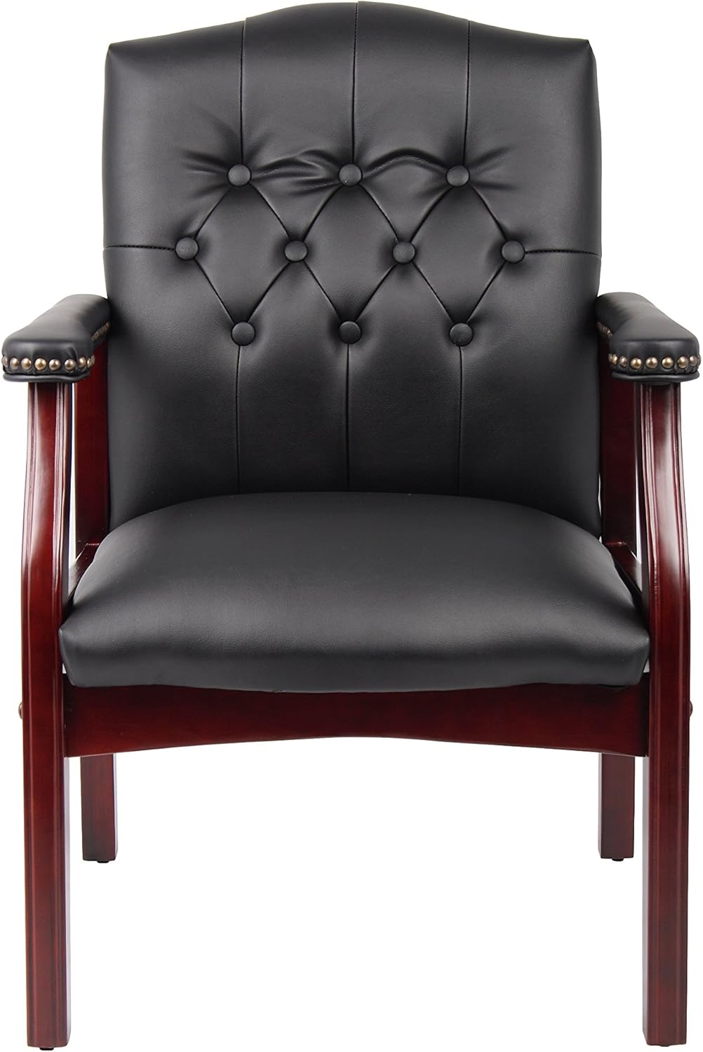 Boss Office Products Traditional Caressoft Vinyl Guest Chair with Mahogany Finish Wood Base, Black