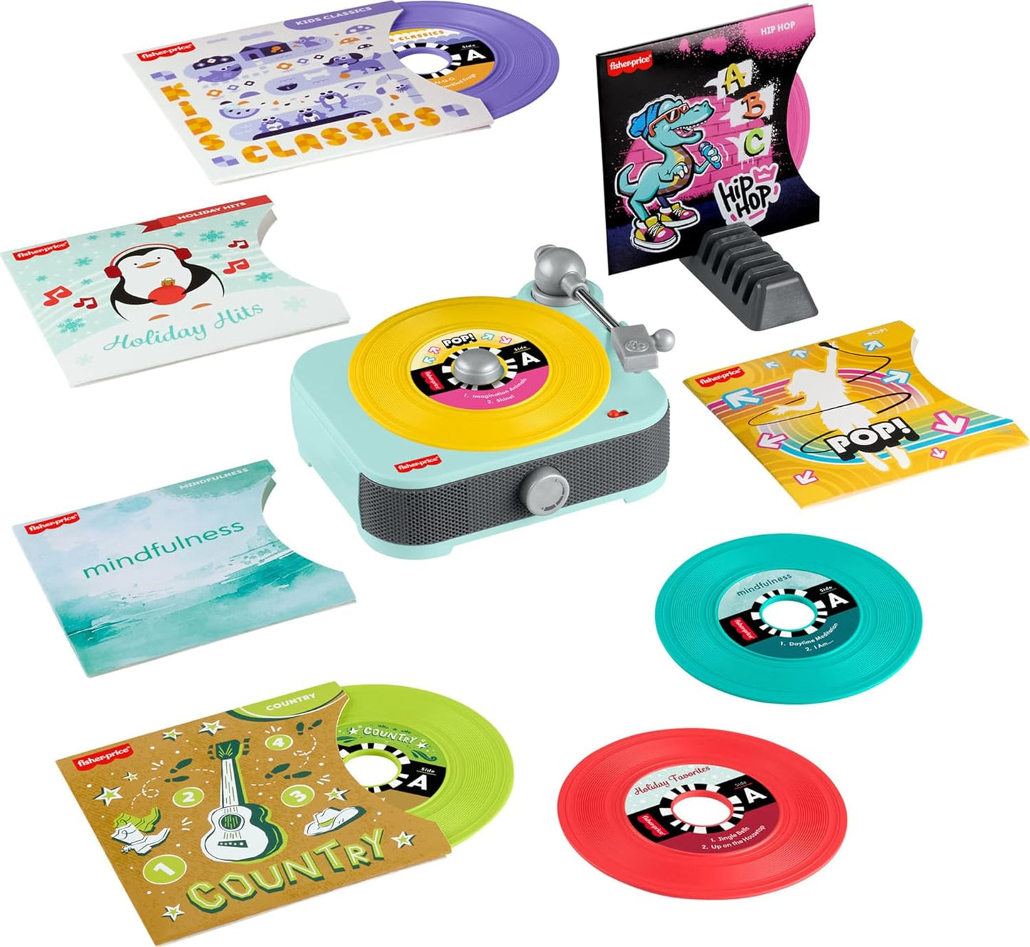 Fisher-Price Musical Toy Deluxe Rockin’ Record Player Pretend Turntable with 6 Albums for Preschool Play Kids Ages 3+ Years (Amazon Exclusive)