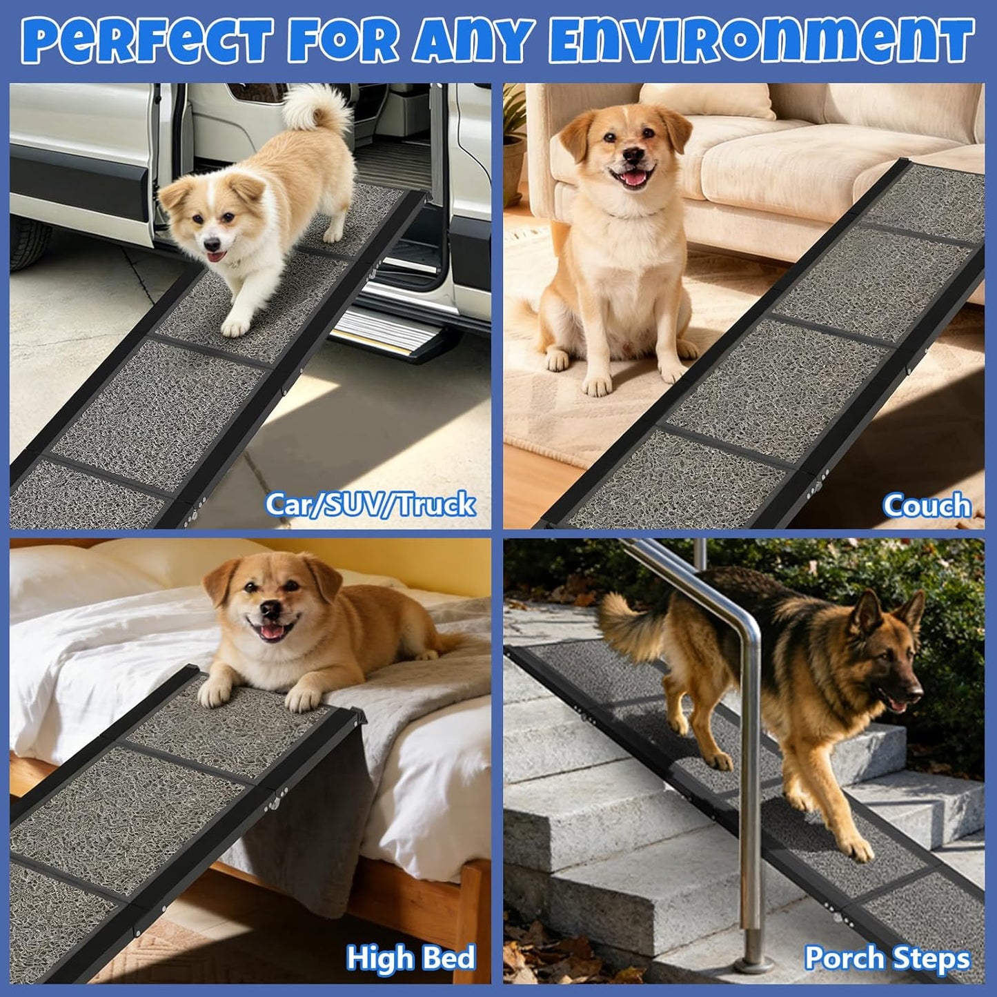 Dog Ramp for Car 71" L x 17" W, Foldable Pet Ramp for Large Dogs with Non-Slip Rug Surface, Portable Dog Car Ramp for SUV, Truck & Vehicle, Heavy-Duty Aluminum Pet Loading Ramp Supports 250 lbs