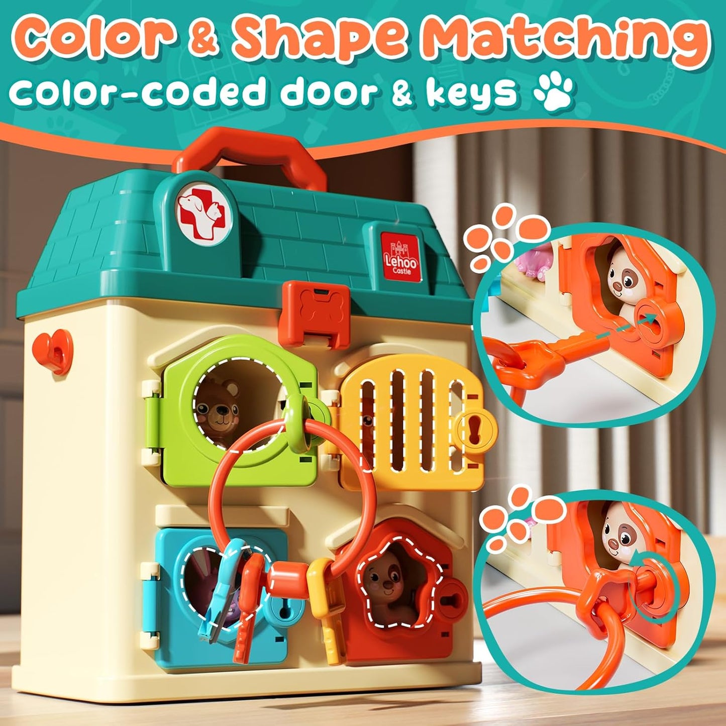 Lehoo Castle Veterinarian Playset for Kids, Pet Vet Toys Doctor Kit for Toddlers 3-5, Critter Clinic Toy with Keys, Pet Care Playset Hospital, Pretend Play Toy for Toddlers 1-3