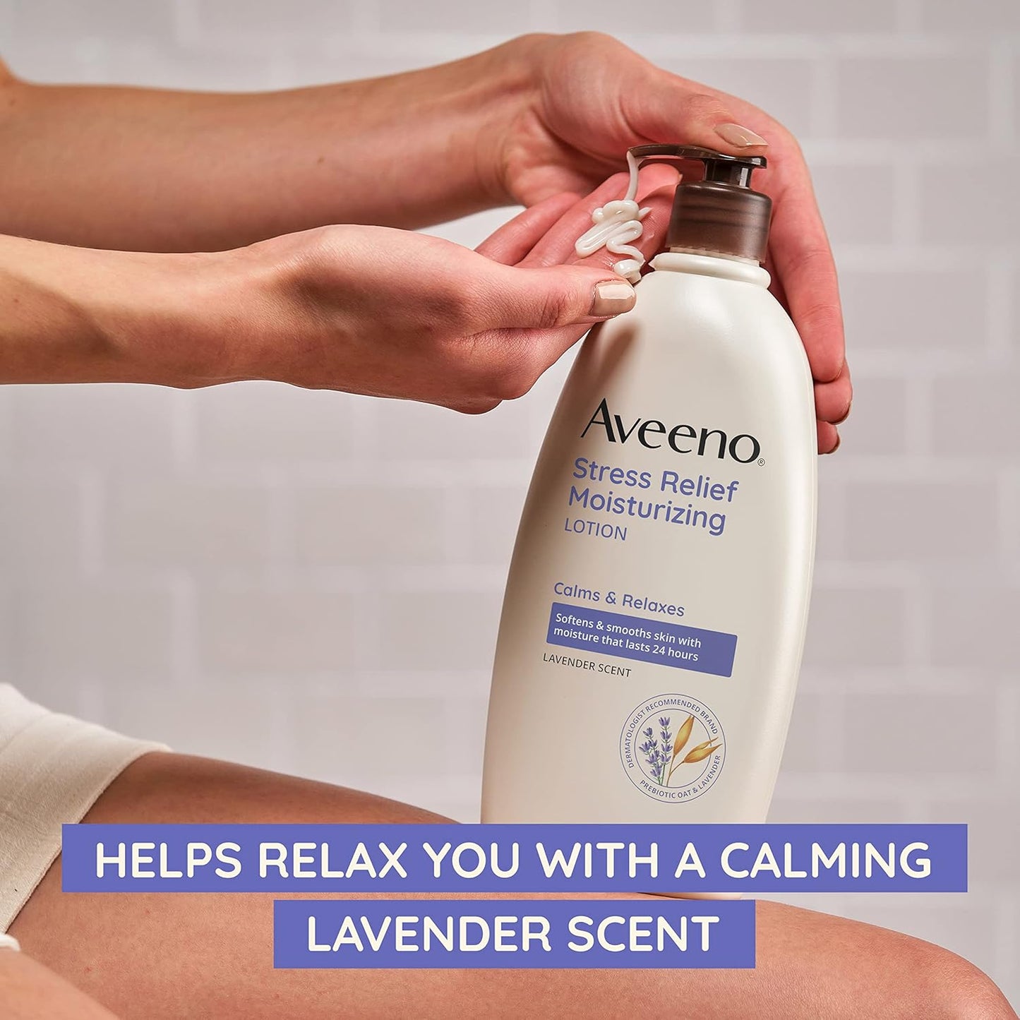 Aveeno Stress Relief Moisturizing Body Lotion with Lavender Scent, Natural Oatmeal to Calm & Relax, Non-Greasy Daily Stress Relief Lotion, 12 fl. oz