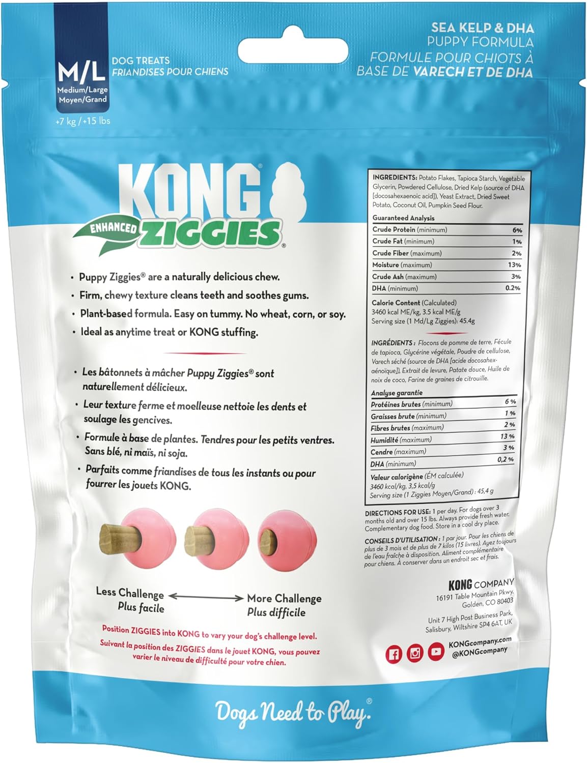 KONG Puppy Ziggies Enhanced - Teeth Cleaning Dog Treats for Puppies, Long-Lasting Chews, Works Classic Rubber Toys ((2 Pack) Medium/Large)