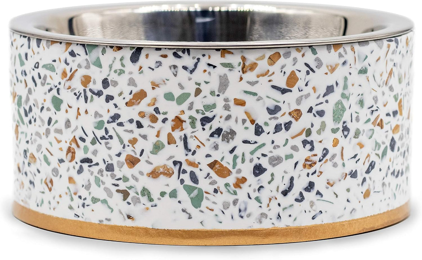 Pet Junkie Terrazzo Single Elevated Pet Bowl Stand with Removable Stainless Steel 16oz Inner Bowl for Small Dog Breed or Cat - Raised Dog Food or Water Station (Small, White)