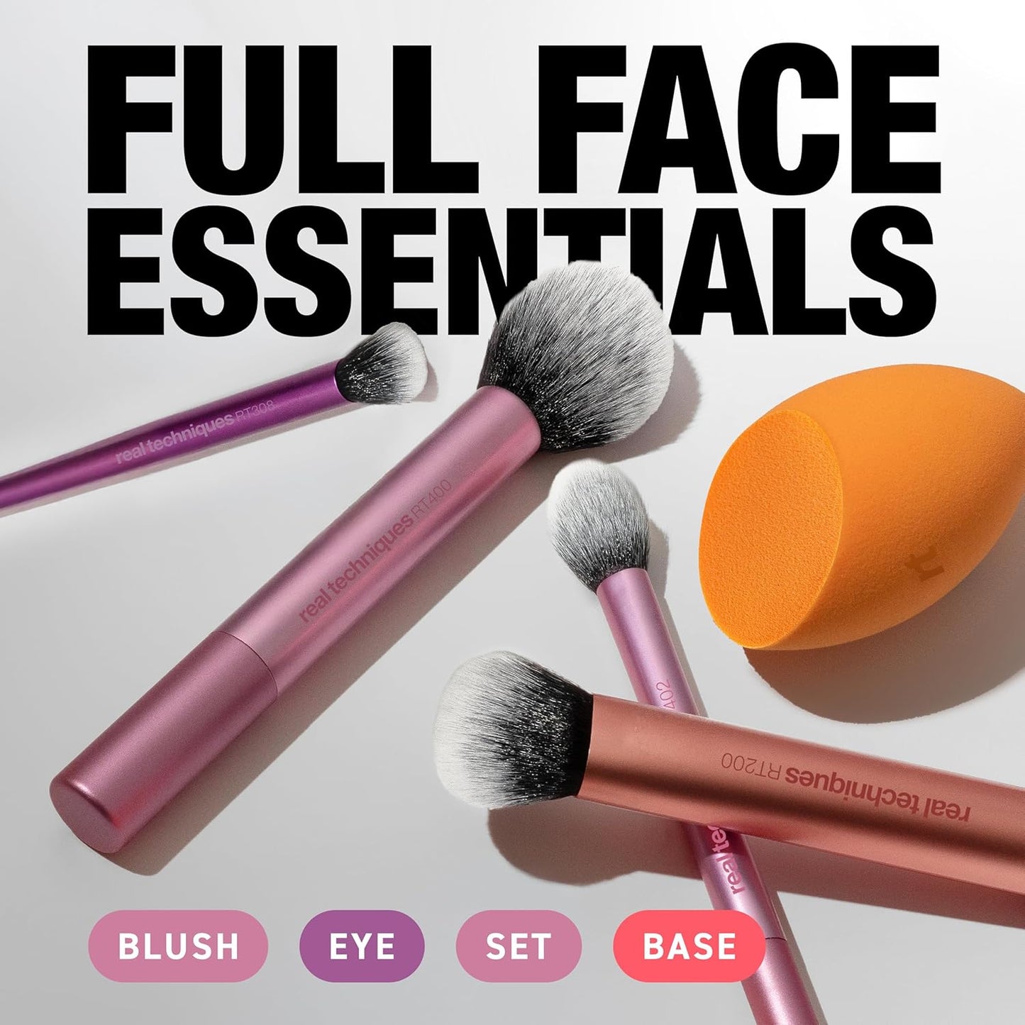 Real Techniques 6 Piece Everyday Essentials Makeup Brush Set, Includes 4 Brushes & 2 Makeup Sponges, For Foundation, Blush, Bronzer, Contour, Eyeshadow, & Powder, Travel Gift Set, Cruelty-Free & Vegan
