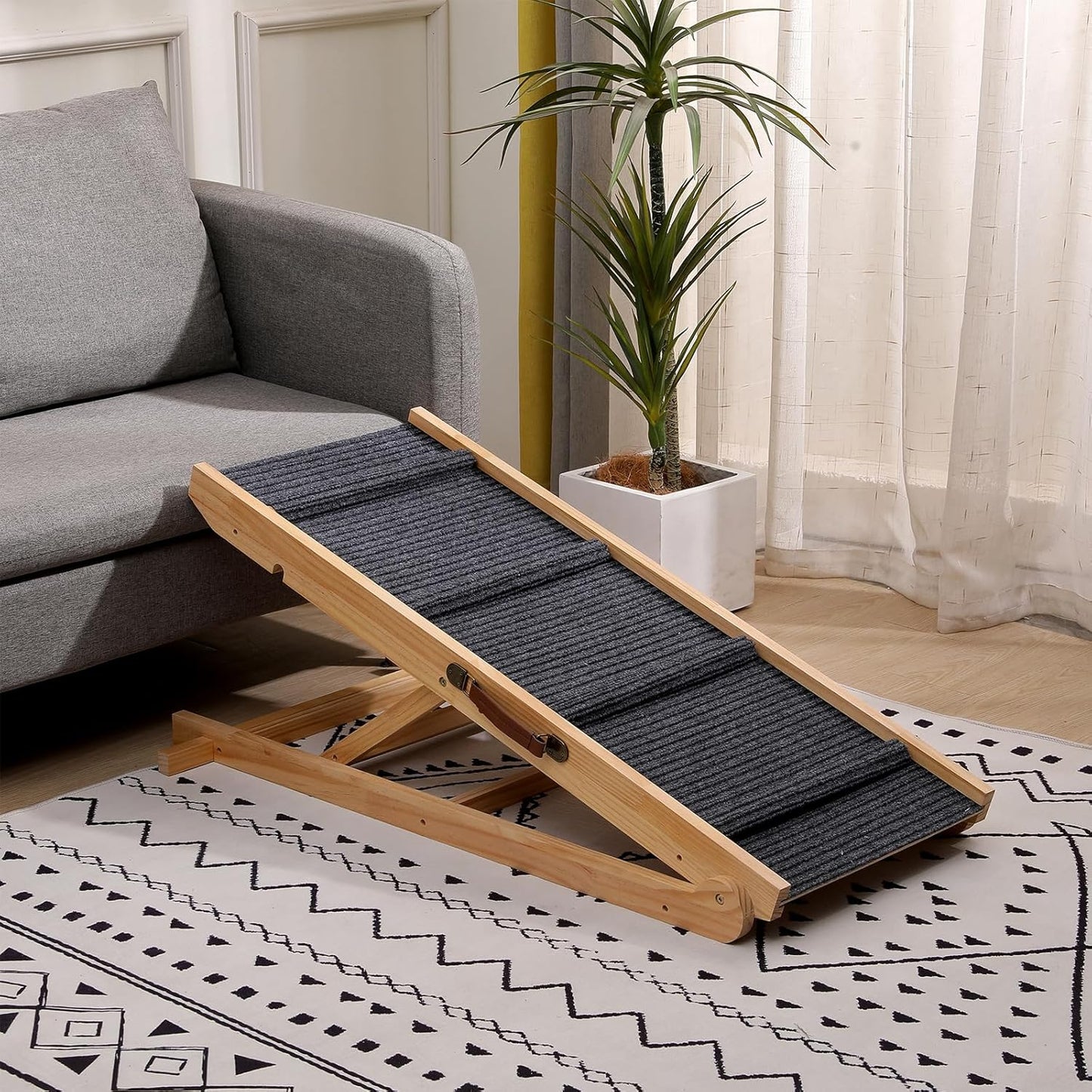 Foldable Wooden Dog Ramp & Pet Stairs - 5-Level Non-Slip Pet Steps for Dogs & Cats, Balanced Indoor/Outdoor Use