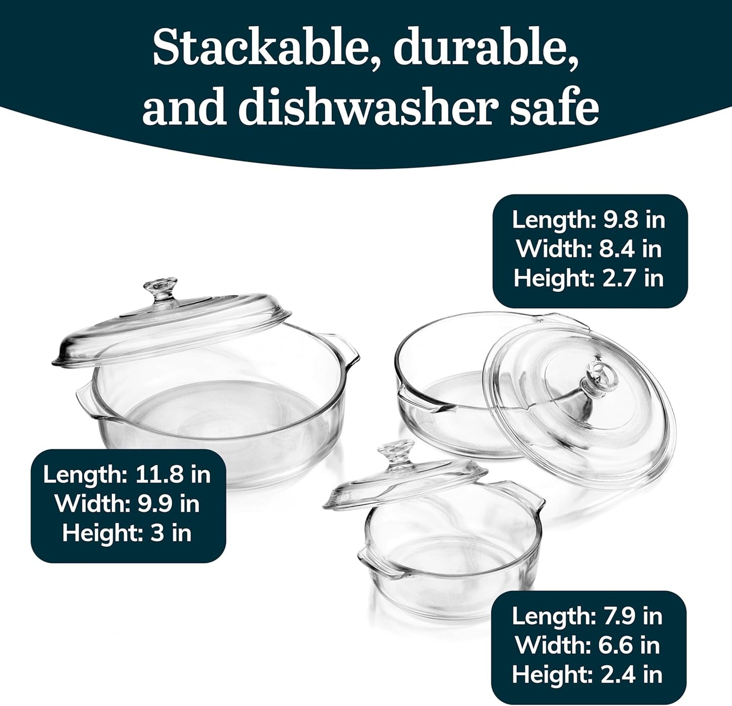 Libbey Baker's Basics 3-Piece Glass Casserole Dishes with Glass Covers, Stackable Casserole Dishes for Oven, Microwave, Refrigerator, Versatile Baking Dish Set