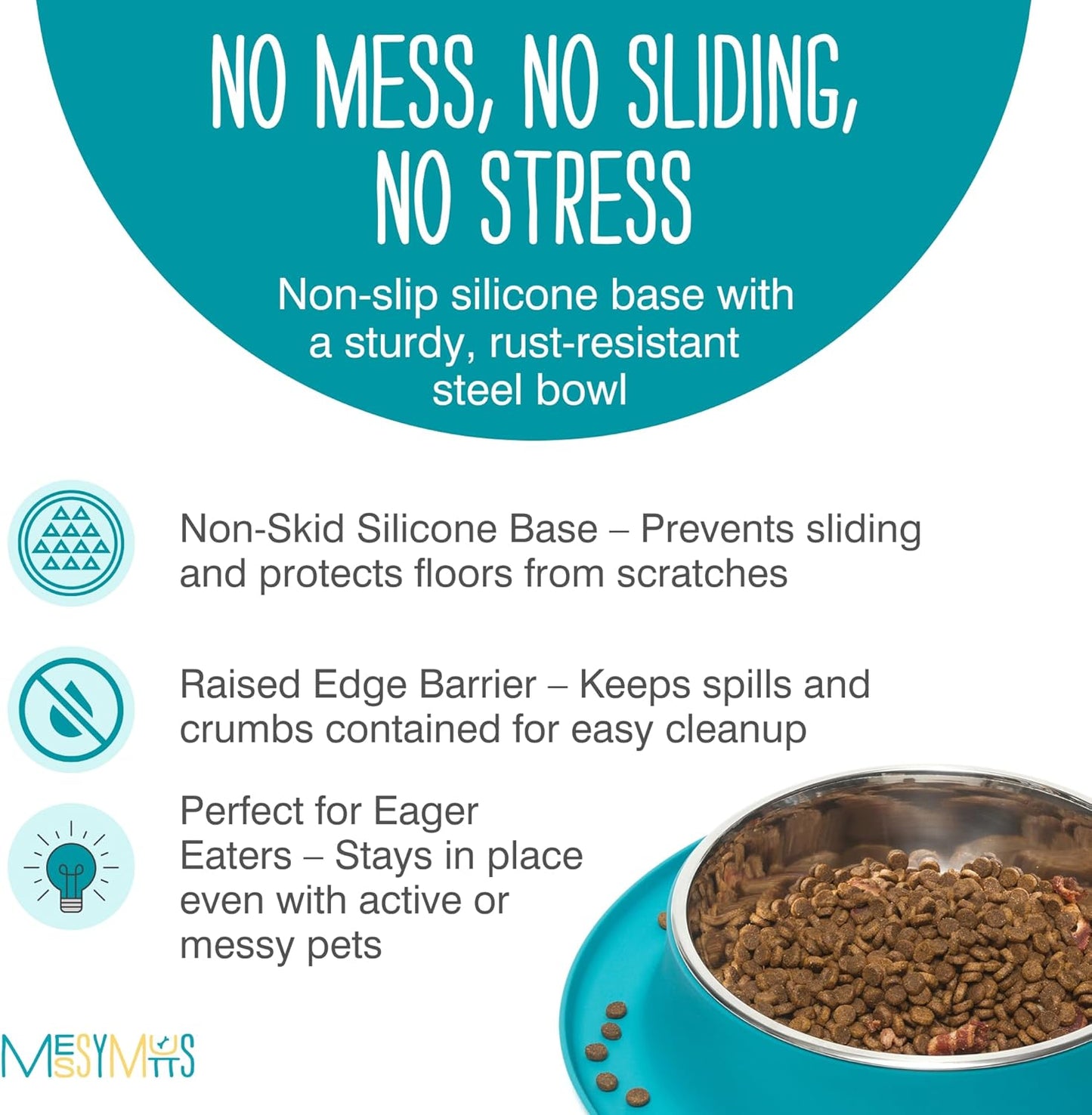 Messy Mutts Single Silicone Feeder with Stainless Bowl | Non-Skid Food Dishes for Dogs for All Pets | Dog Food Bowls | Medium, 1.5 Cups | Blue