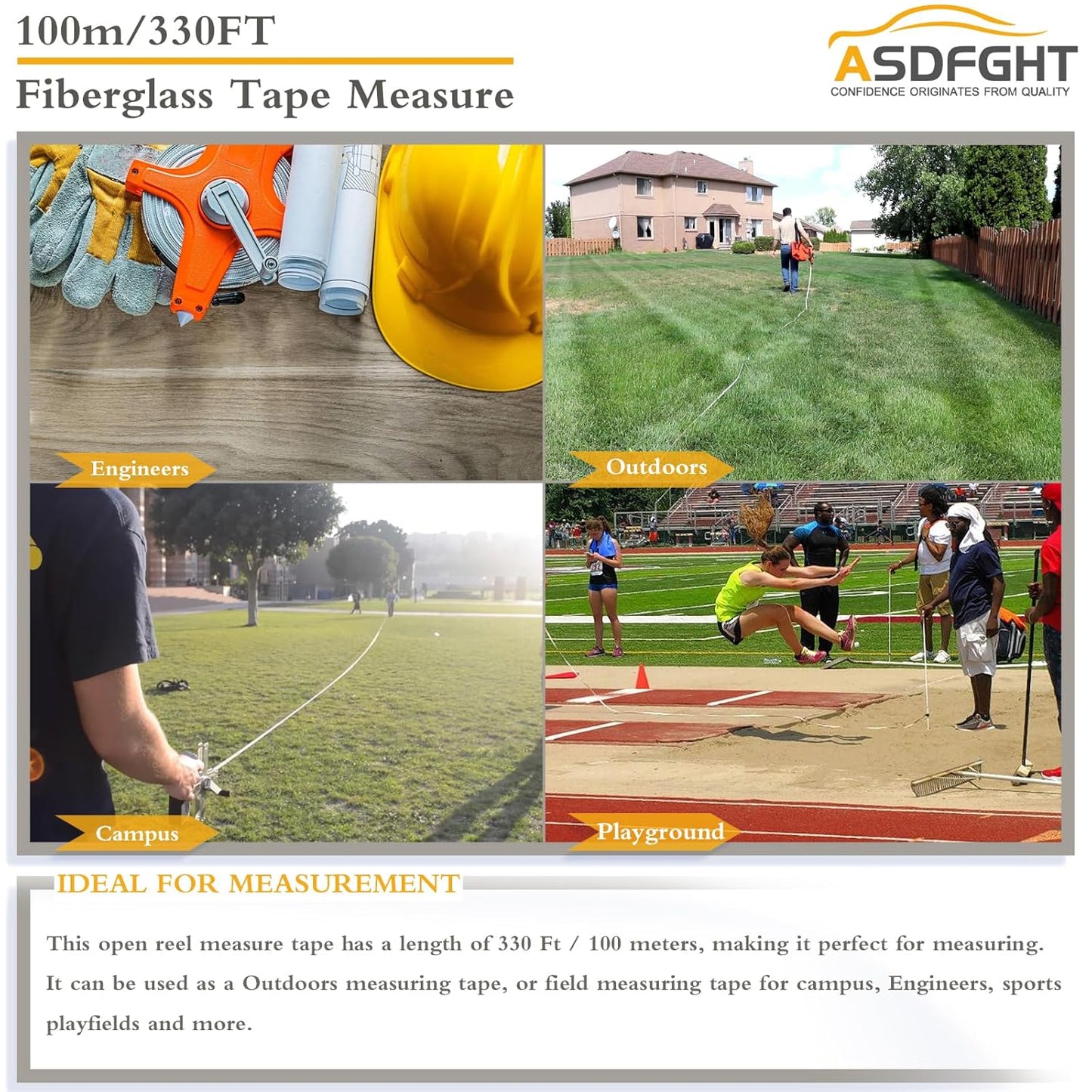 Open Reel Tape Measure 330 Feet, Fiberglass Tape Measure, Yard Measuring Tape Fit for Sports Field, Outdoor, Engineer,Track, Durable Dual-Sided Measuring Reel with Feet and Meters (1/2')