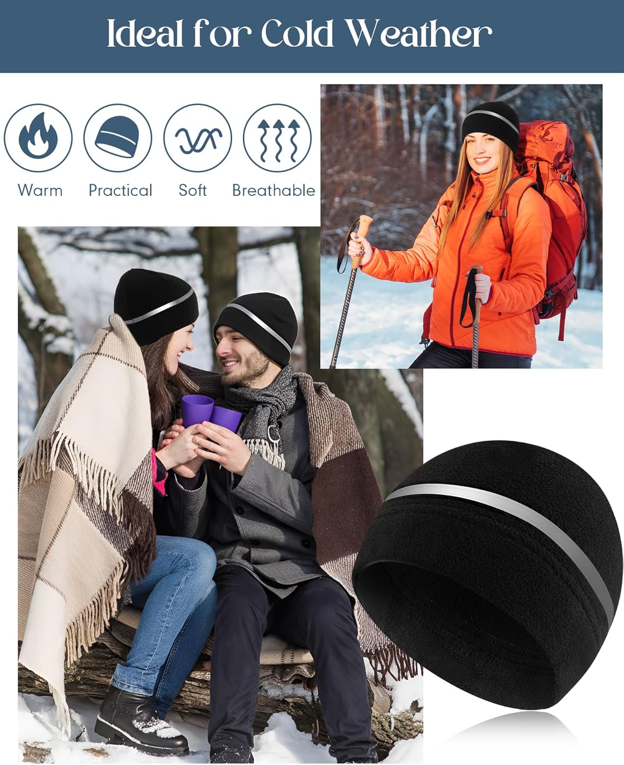Geyoga 6 Pack High Visibility Reflective Beanie Hat with Reflective Stripe Safety Beanies Hat for Outdoor Work Sports & More(Black)