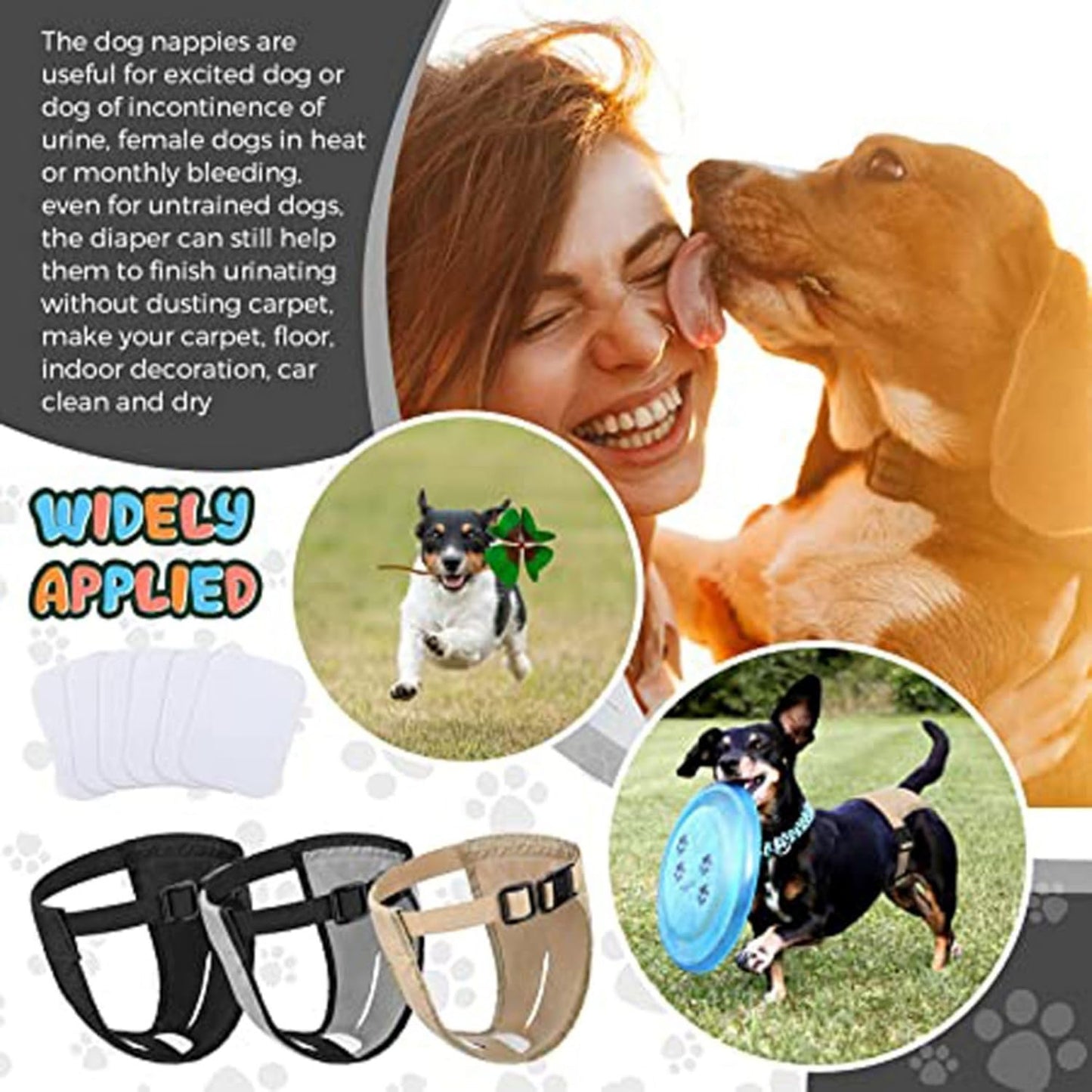 Washable Dog Diapers for Heat and Incontinence - Aimosheng Reusable Female Dog Diapers, Highly Absorbent, Adjustable Belly Bands for Large Dogs Black L