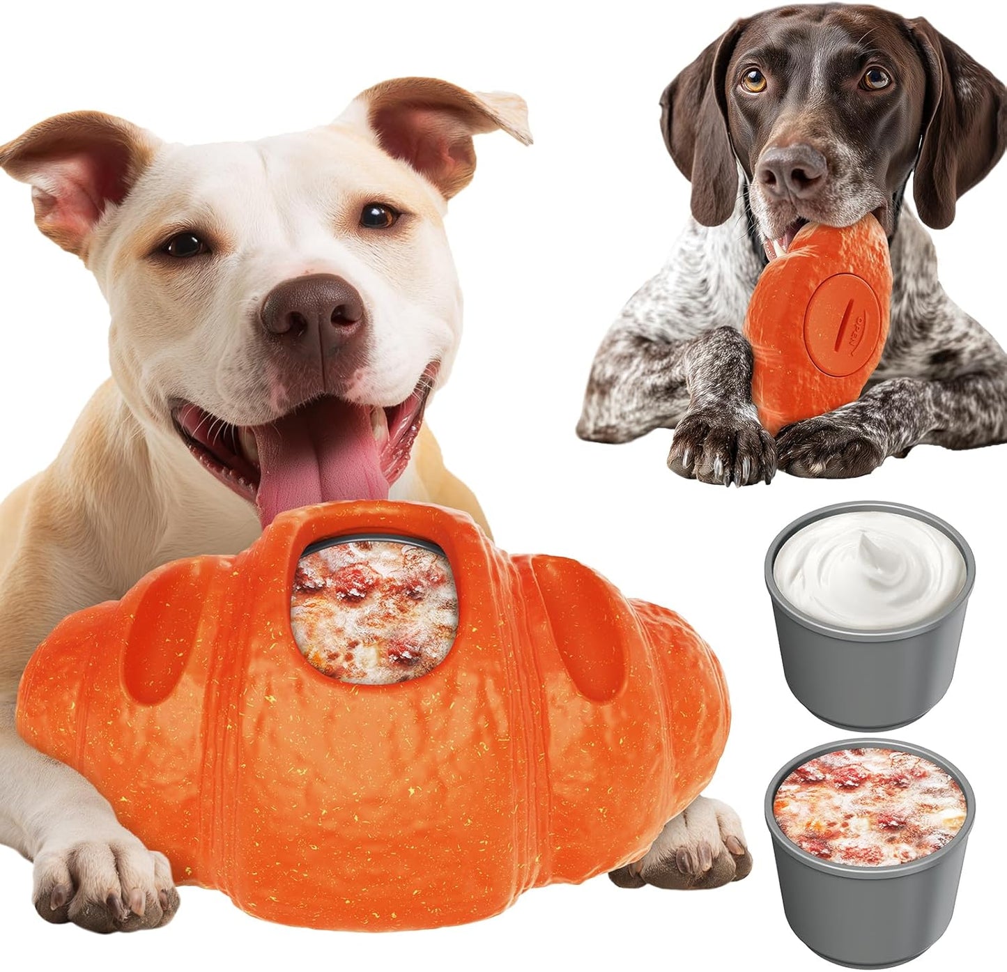 KADTC - All in ONE - 3 in 1 - Large Size Indestructible Croissant Dog Fillable Toy Peanut Butter Filler Freeze Frozen Lick Treat Tray Durable Tough Chew Toys for Aggressive Chewers Breed Dogs UV2