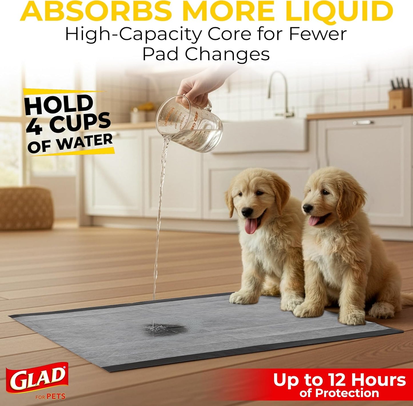 Glad for Pets Extra Large Charcoal Dog Training Pads, Absorbent Leak Proof Pee Pads for Dogs and Puppies, Odor Control Potty Pads with Activated Carbon, 28 x 30 Inches, 30 Count