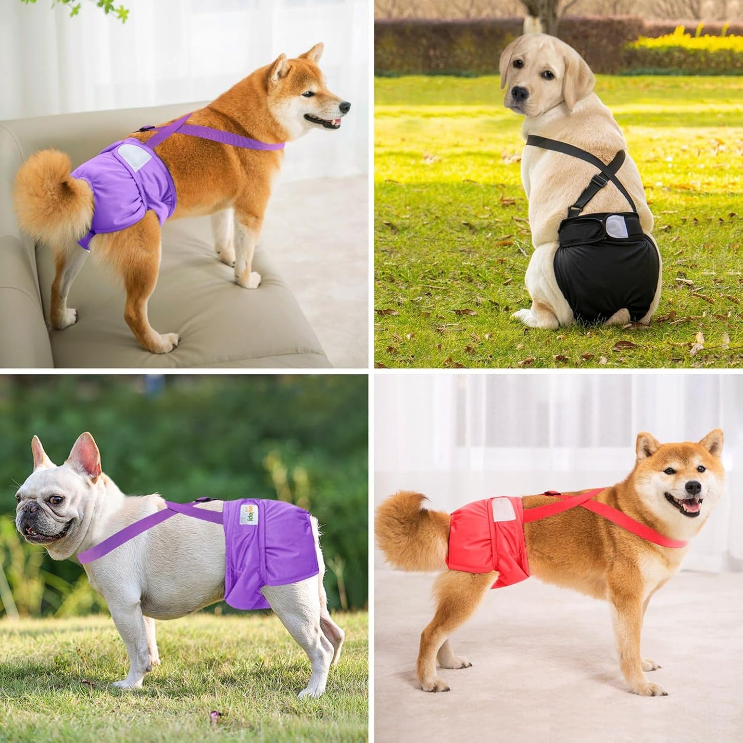 Idepet Female Dog Diapers with Suspender 3 Pack Washable Reusable Doggie Diapers for Small Medium Female Dog in Heat Period Cycle Urinary Incontinence Training, Black+Red+Purple S