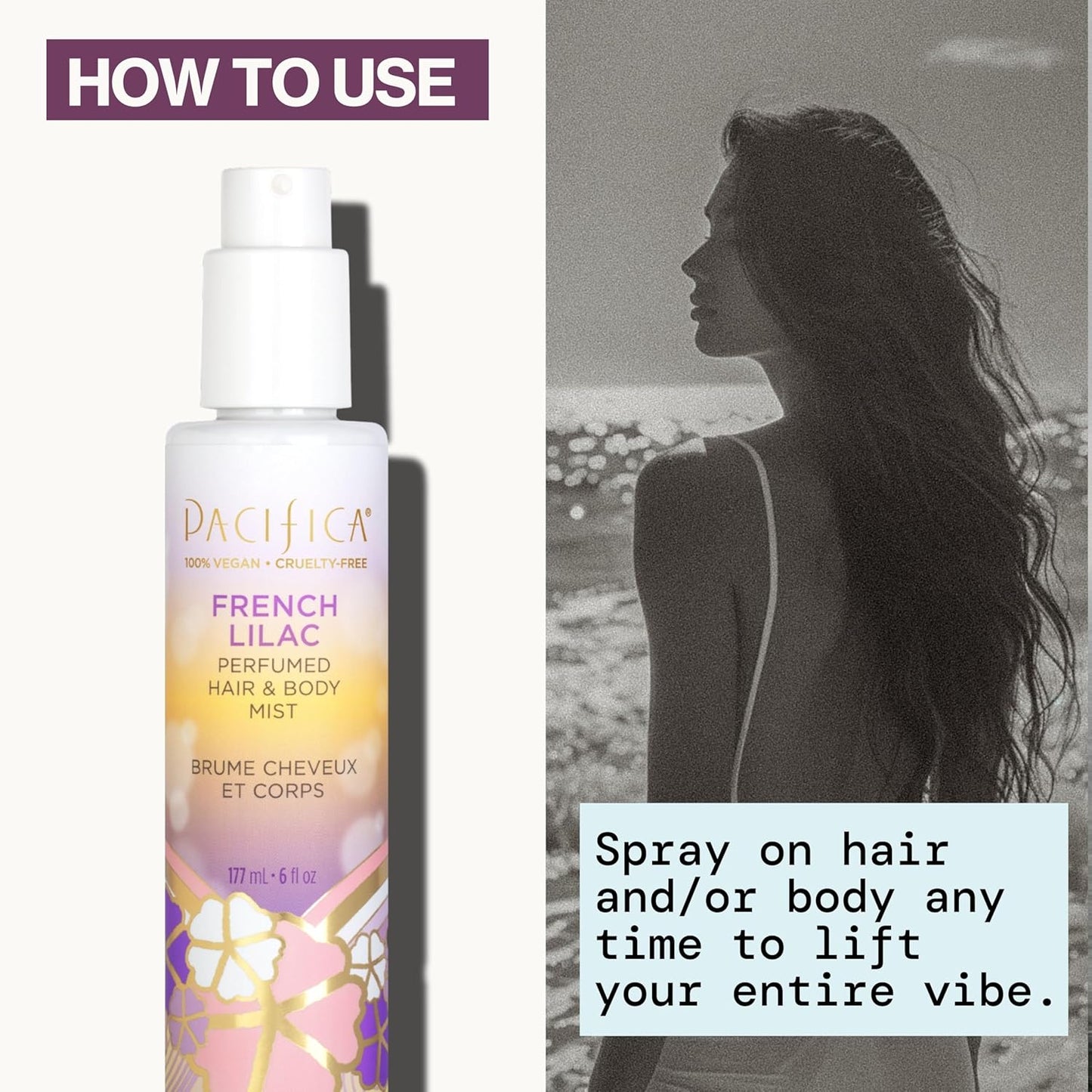 Pacifica French Lilac Perfumed Hair & Body Mist, Alcohol-Free Spray Designed For Head-To-Toe Wear, Vegan & Cruelty-Free, 6 Fl Oz