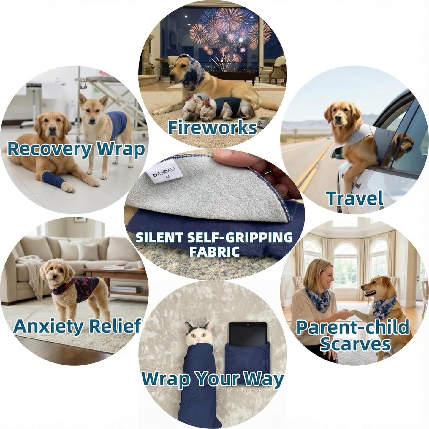 DAJIDALI® Dog & Cat Anxiety Vest & Spay Recovery Suit – Silent Adjustable Calming Wrap for Surgery & Thunderstorms – 2-Piece Cone Alternative