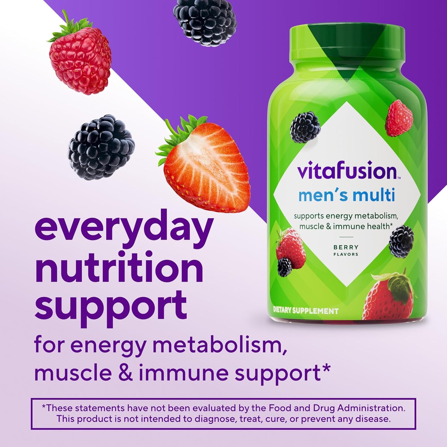 vitafusion Adult Gummy Vitamin Supplement for Men, Berry Flavored, A, C, D, E, B6, B12, Daily, 120 Count, 60 Day Supply