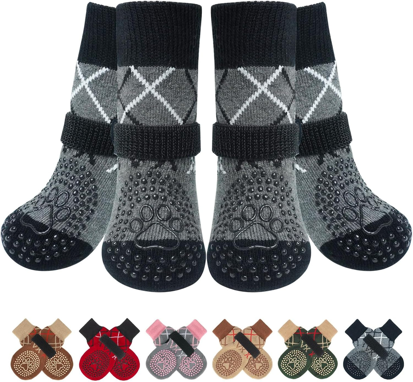 BEAUTYZOO 6PCS Dog Socks to Prevent Licking Paws for Cold Pavement, Winter Dog Shoes with Grippers for Hardwood Floors Anti Slip, Puppy Boots & Paw Protectors for Small Medium Large Senior Dogs, SM