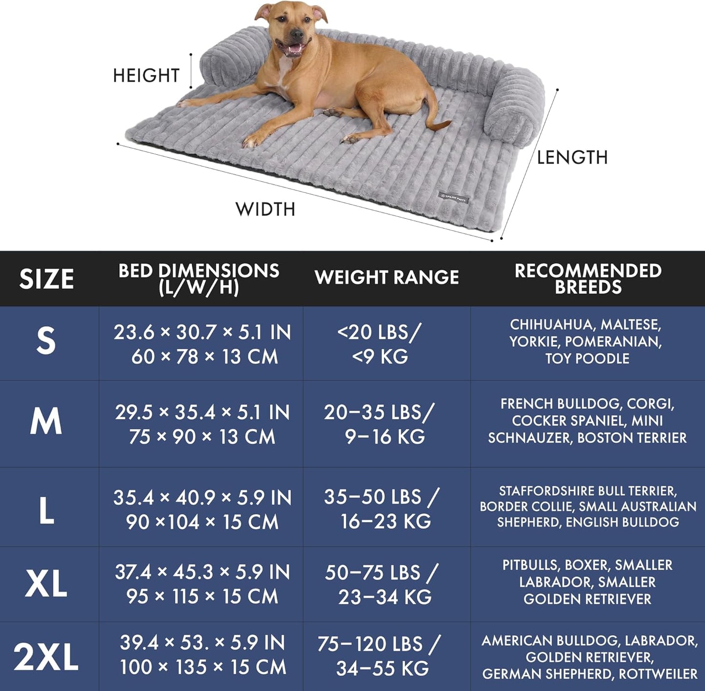 Spark Paws Luxury Dog Couch Cover Bed, Calming Pet Furniture Protector for Large & Small Dogs, Washable Bolster Dog Bed for Couch, Sofa & Bed - Grey, XL