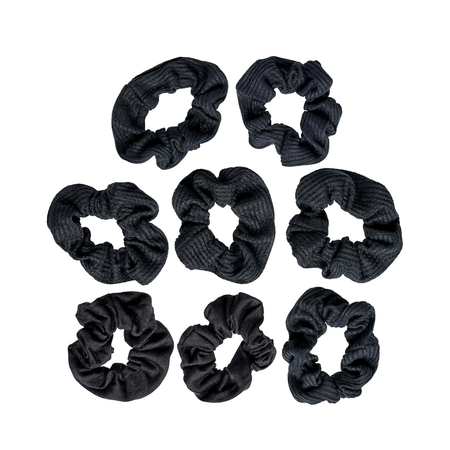 Goody Ouchless Jersey Scrunchies 8 Count Black Fabric Hair Ties, Dentless Damage-Free Secure Hold, Soft Stretch Accessories for Women Men All Hair Types