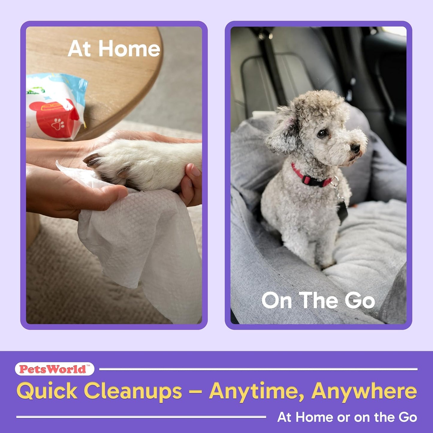 PETSWORLD 3-in-1 Pet Wipes | Hypoallergenic, Unscented & Biodegradable Grooming Wipes for Body, Paws & Butt | Thick, Durable, Daily Use Pet Cleaning Wipes (600 Count)