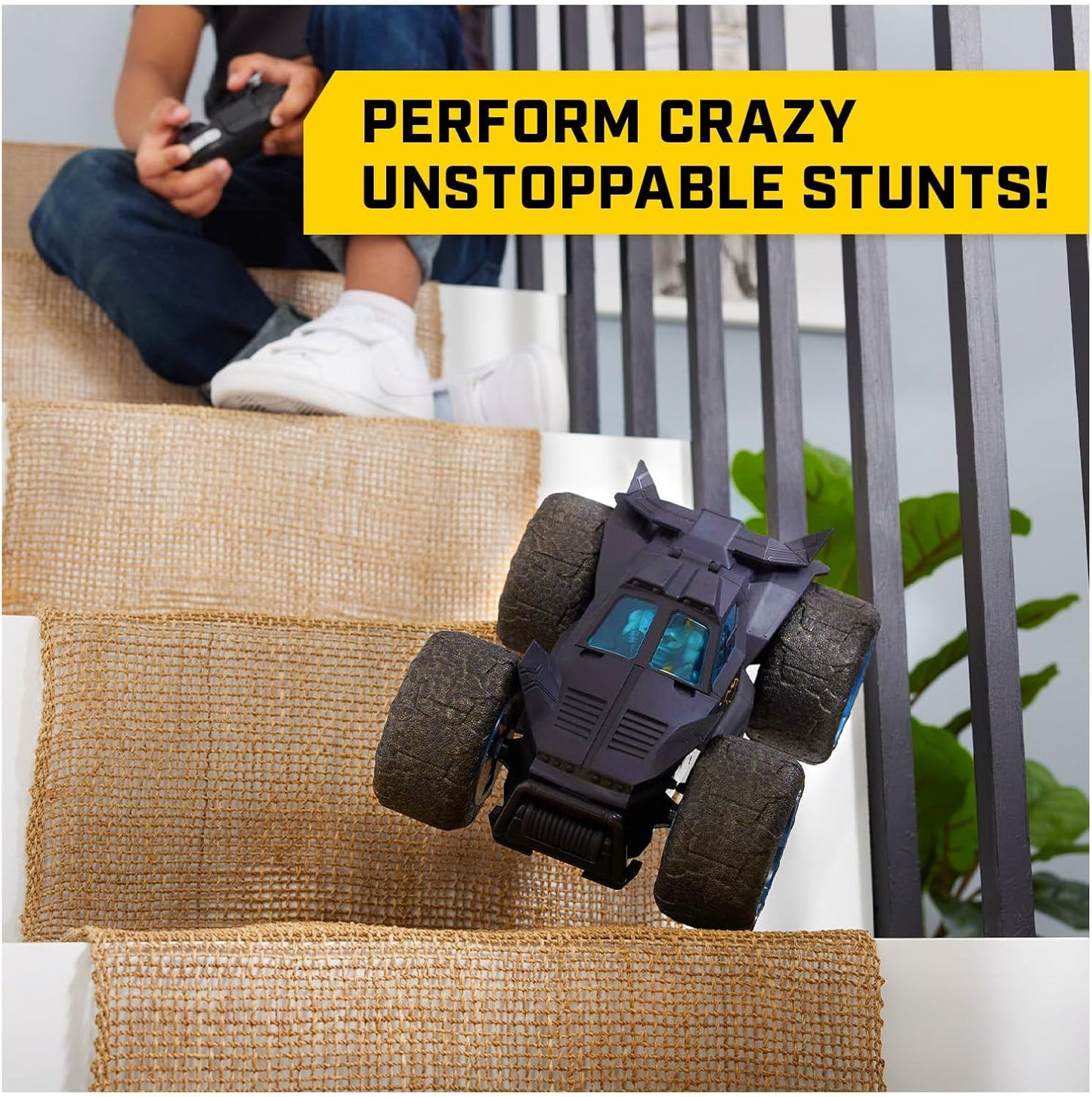 DC Comics, Batman Stunt Force Batmobile, Indoor Remote Control Car, Turbo Boost & Crazy Stunts, Collectible Super Hero Kids Toys for Boys and Girls 4 and Up