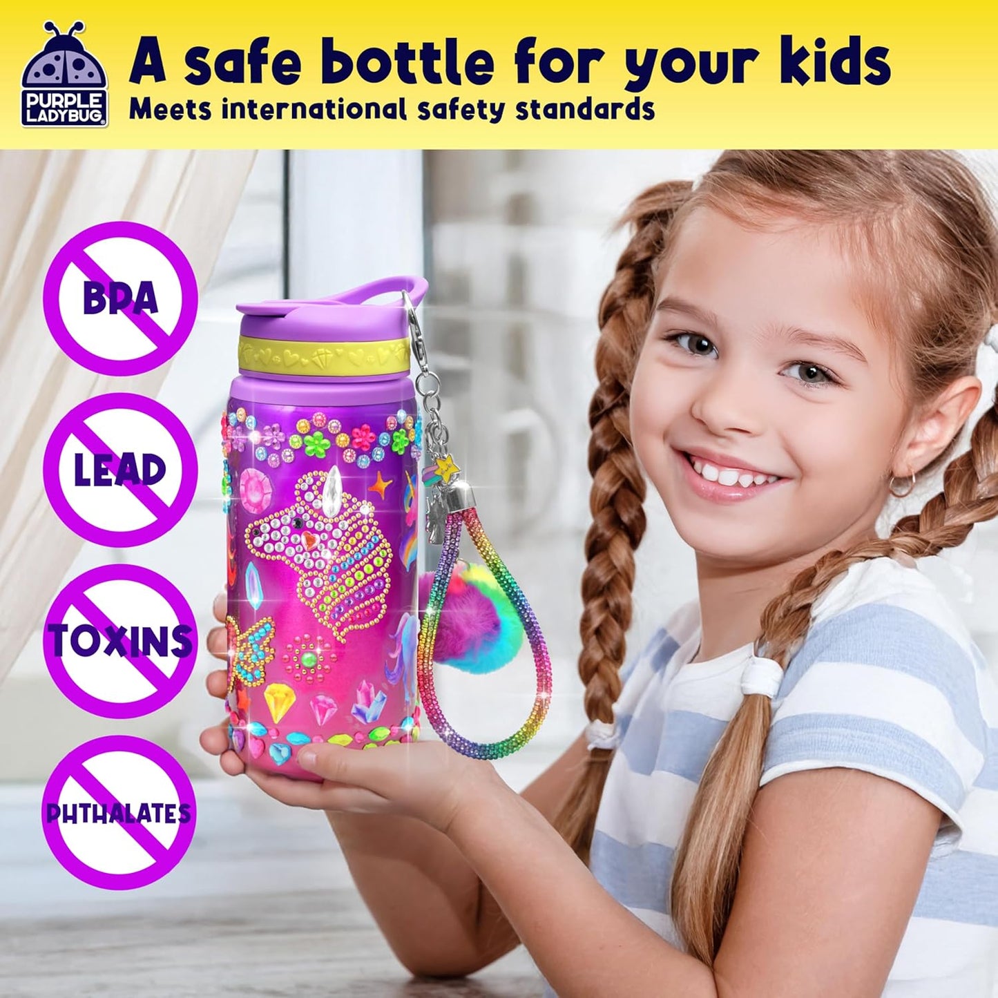 PURPLE LADYBUG Decorate Your Own Water Bottle Kit for Girls - Easter Gifts for Kids Gifts for Ages 5 6 7 8 9 10 Year Old Girl Birthday, Unicorn Toys Crafts Kids Ages 6-12