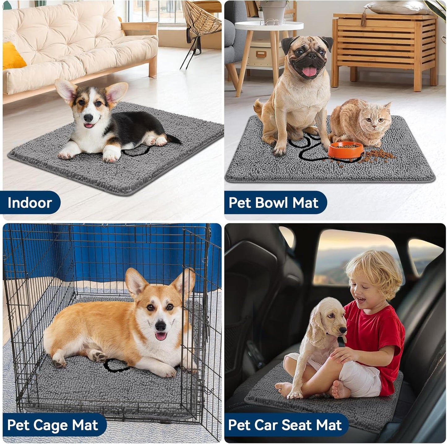 Bcoimo Super Absorbent Dog Door Mat, 30"*20" Anti Slip Mat for Muddy Paws, Pet Rugs for Dirty Paws Washable That Absorbs Moisture and Dirt, for Dog Cage and Pet Resting Carpet