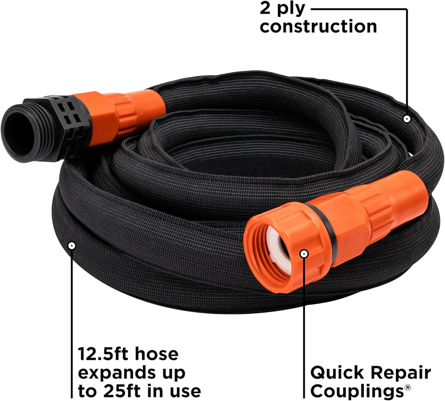 Black + Decker® 25 ft x 5/8 in, Expanding Garden Hose – Lightweight, Kink-Resistant, Quick Repair Couplings® BXMHBB22182