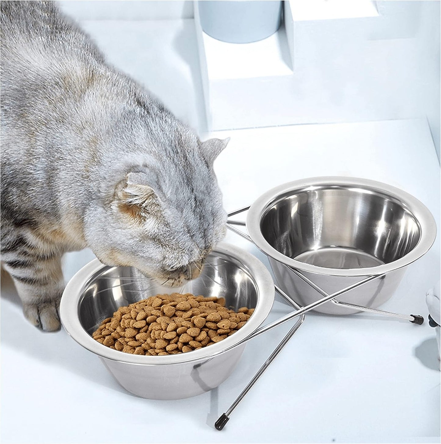 Pet Feeder Stainless Steel Dog Bowls Replacement 2-Pack Food Bowl, 8" Diameter, 2.8" Height Water Metal Bowls 7 Cups for Raised Feeder with Opening 7.5"- 8"