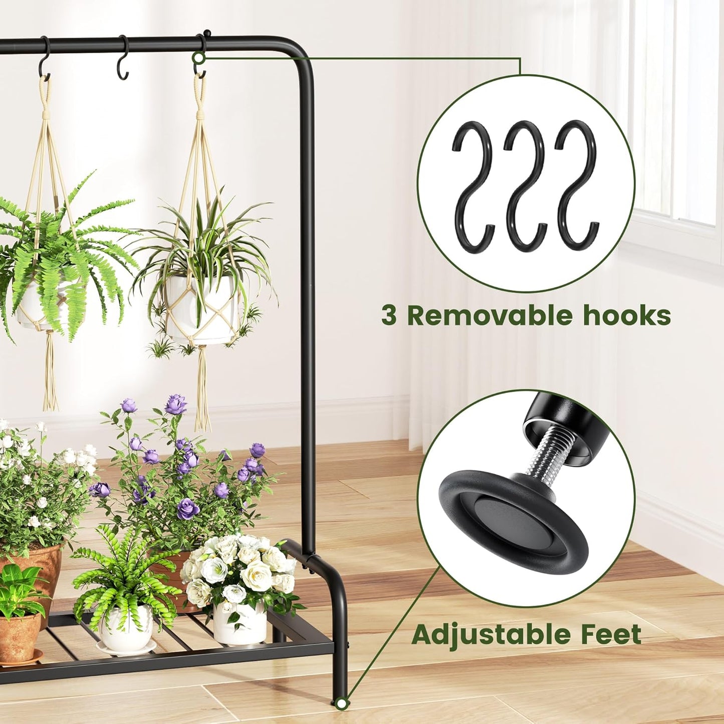 Plant Stand Outdoor Tall 40'' Plant Shelf For Patio Metal Plant Rack Flower Pot Clearance With 3 Hooks
