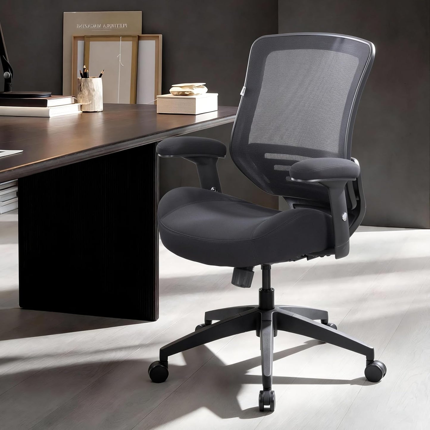 BOLISS Office Chair Mesh Ergonomic Super Soft Wide Cushion Computer Desk Chair Height Adjustable Arms(Black)