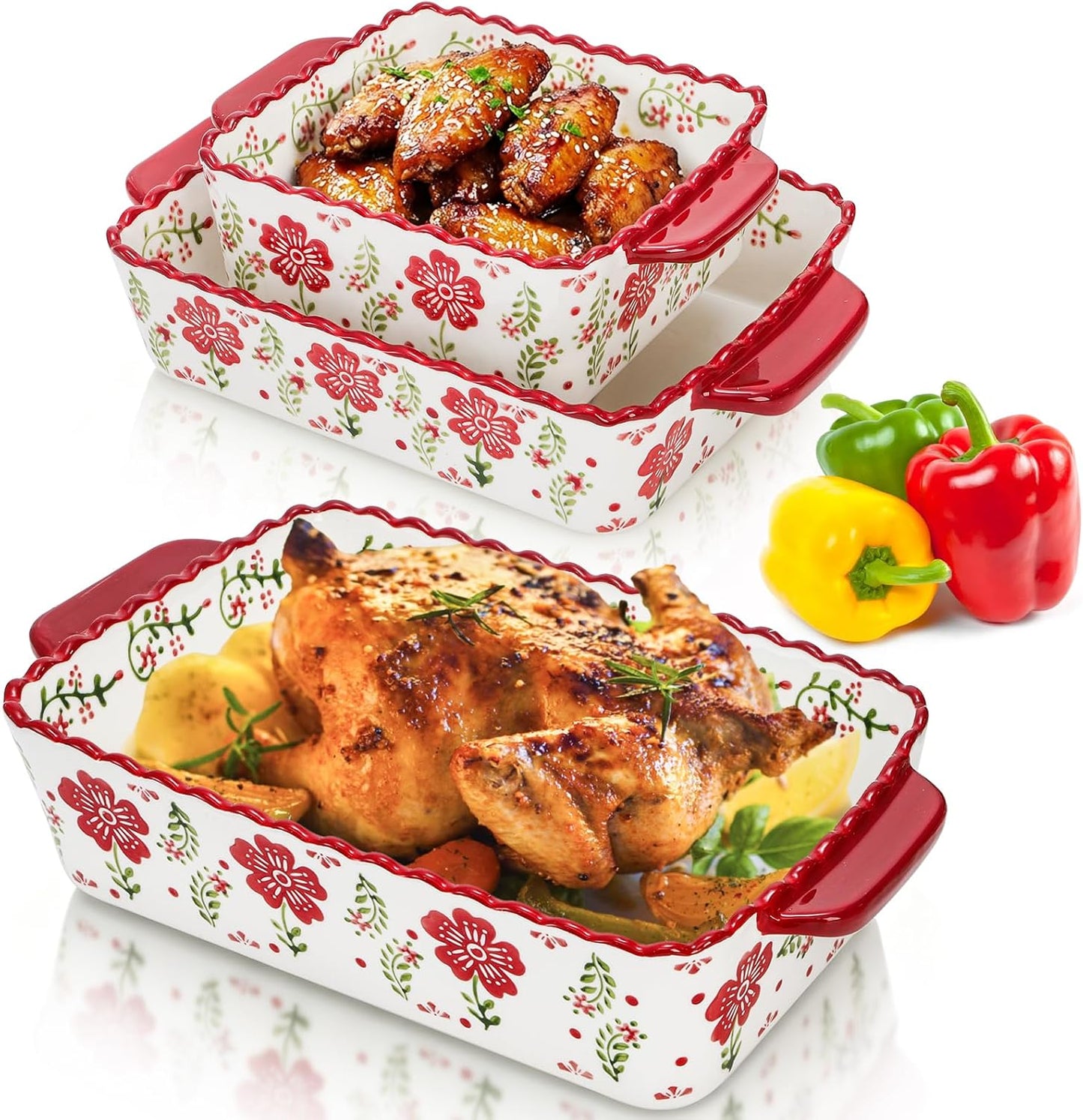 Coloch 3 Pack Ceramic Baking Dishes, Rectangular Bakeware Set Hand-painted Lasagna Pan Porcelain Serving Bakeware for Pasta, Chicken, Kitchen, Banquet, Microwave and Dishwasher Safe