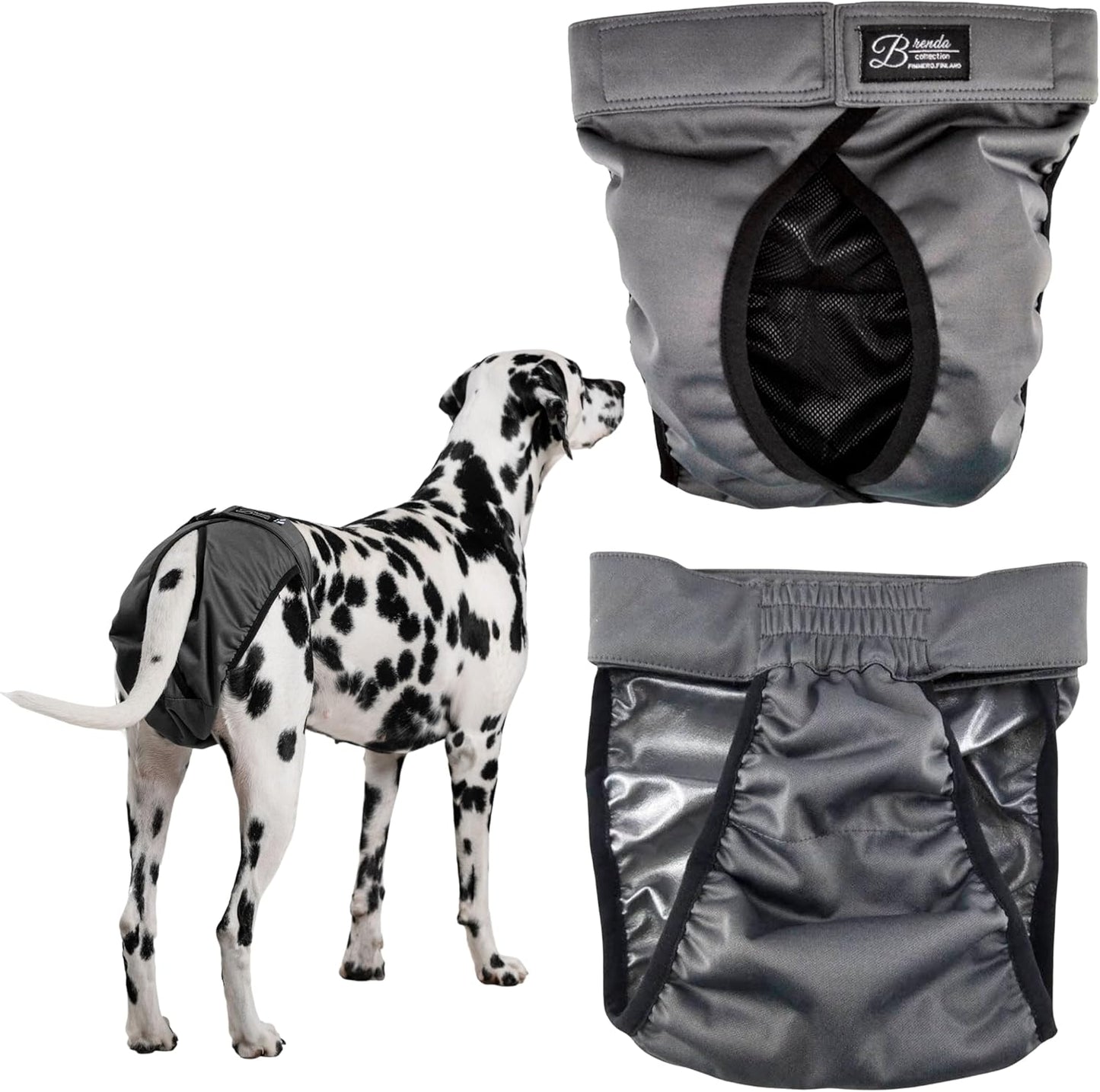 FINNERO Brenda Reusable Dog Diaper, Leak-Proof, Adjustable, Heat & Incontinence Protection, M – Gray
