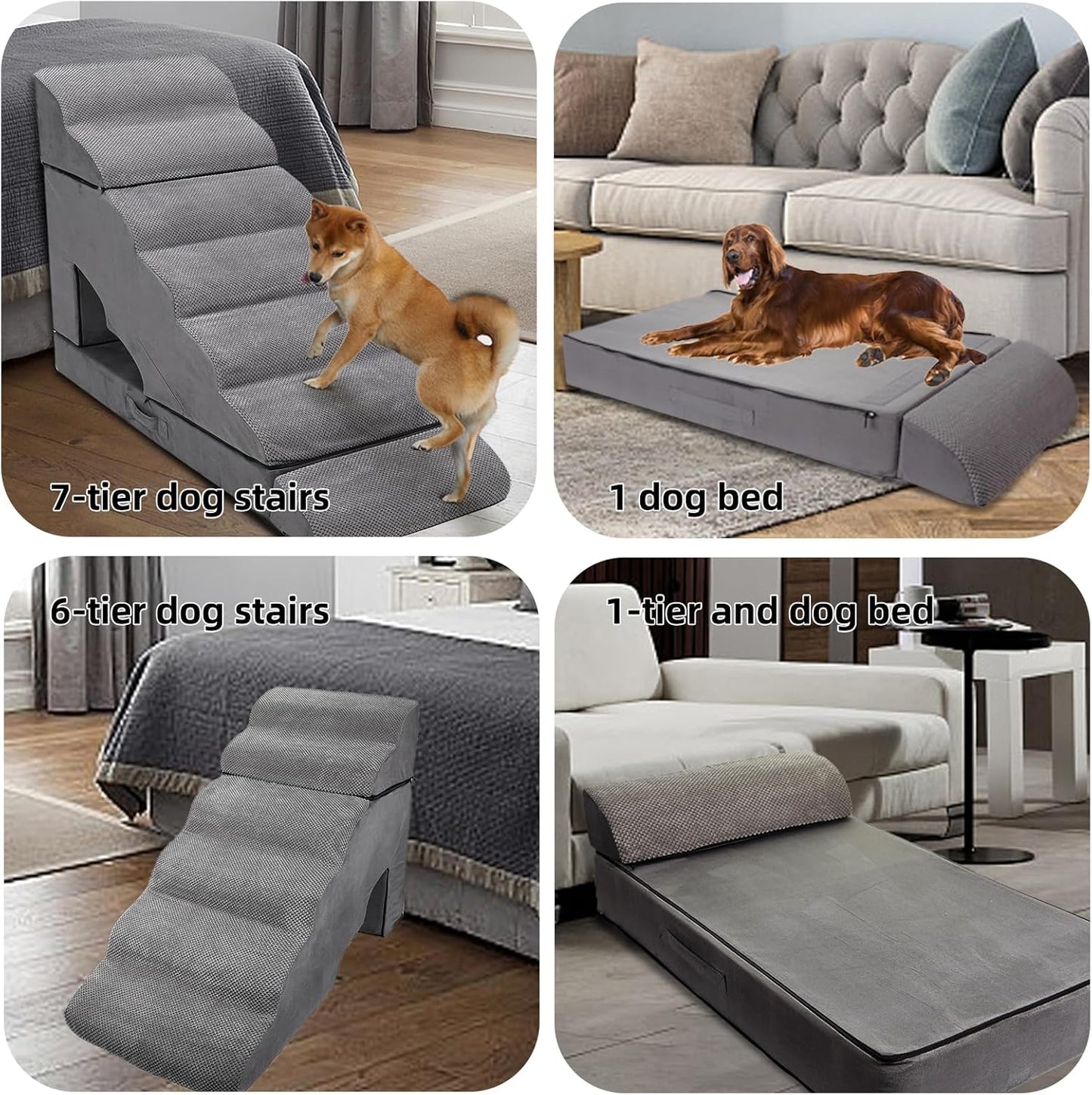 7-Step Extra Tall Dog Steps, Pet Stairs Ramp for 30 to 36 Inch Tall Bed Couch, Anti-Slip Bottom & Soft Foam Pet Ladder for Small Dogs and Cats, Grey