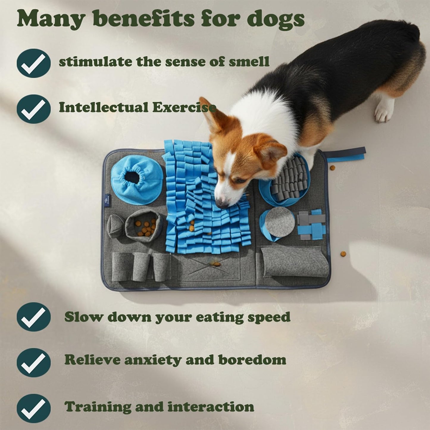 Snuffle Mat for Dogs, M Size Blue Interactive Dog Sniffing Pad, Non-Slip Puzzle Toy for Small Medium Breeds, Washable Foraging Mat for Boredom Anxiety Relief