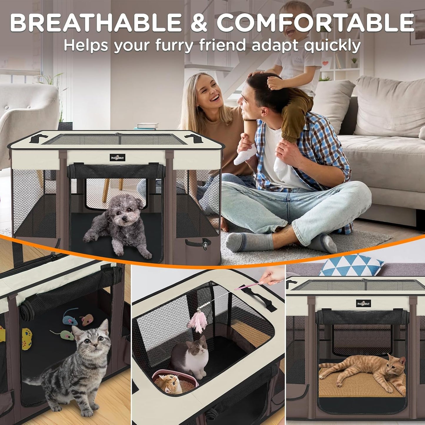 Foldable Pet Kitten Playpen, Upgrade Waterproof Portable Cat Dog Playpen Kennel Tent for Small Dog Cat, Retractable Shade Cover, Indoor Outdoor Use for Small Pet.