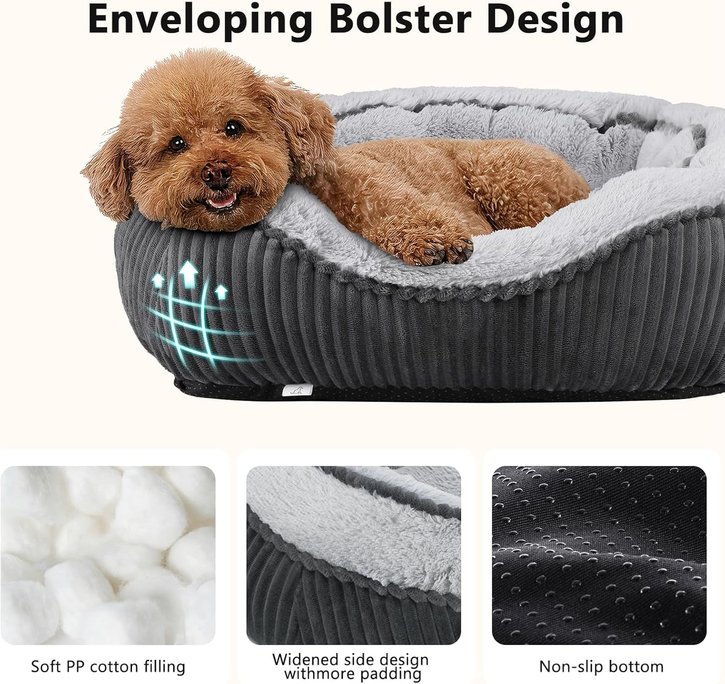 SIWA MARY Small Dog Beds for Small Dogs Washable, Rectangle Dog Bed Medium Size Dog, Orthopedic Dog Bed, Soft Calming Sleeping Puppy Bed, Durable Pet Sofa Bed with Anti-Slip Bottom, S(20"x19"x6")