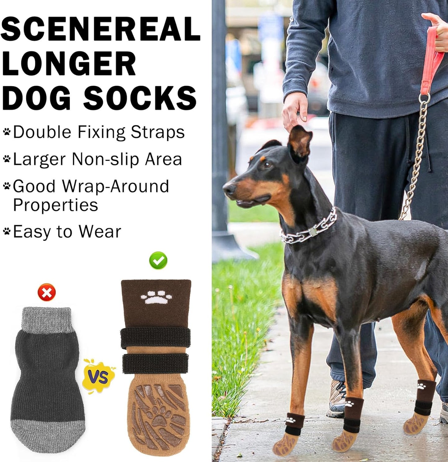 SCENEREAL Dog Socks with Grippers to Prevent Licking Paws for Hardwood Floors, 6 PCS Anti Slip Dog Grippy Socks for Senior Dogs, Winter Anti Slip Dog Paw Socks for Small Medium Large Dogs, Khaki S