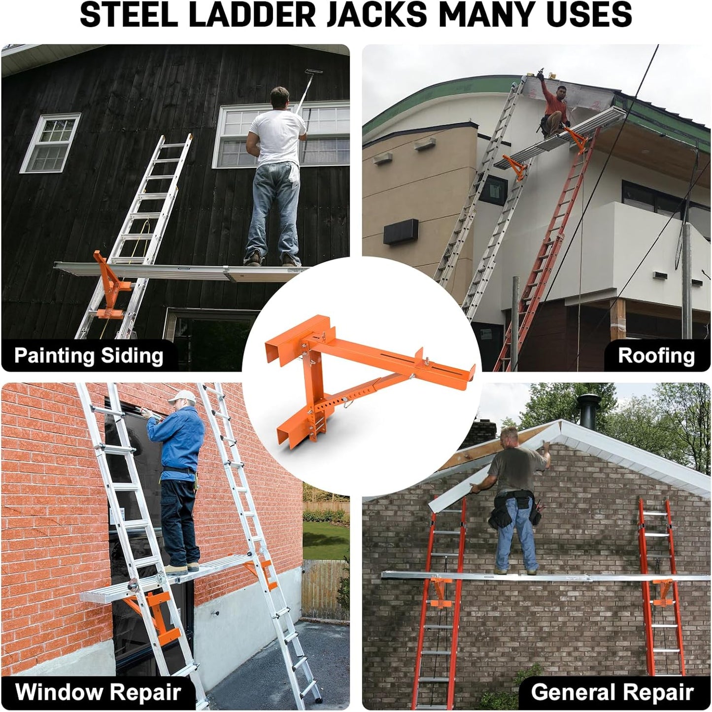 New Upgraded Adjustable Ladder Jacks 2 Pack for Scaffolding Platform, Two-Rung Short Body Extension Ladder Jack Scaffold Bracket, Orange Ladder Platform Accessories Ladder Jack Part for Working Stage