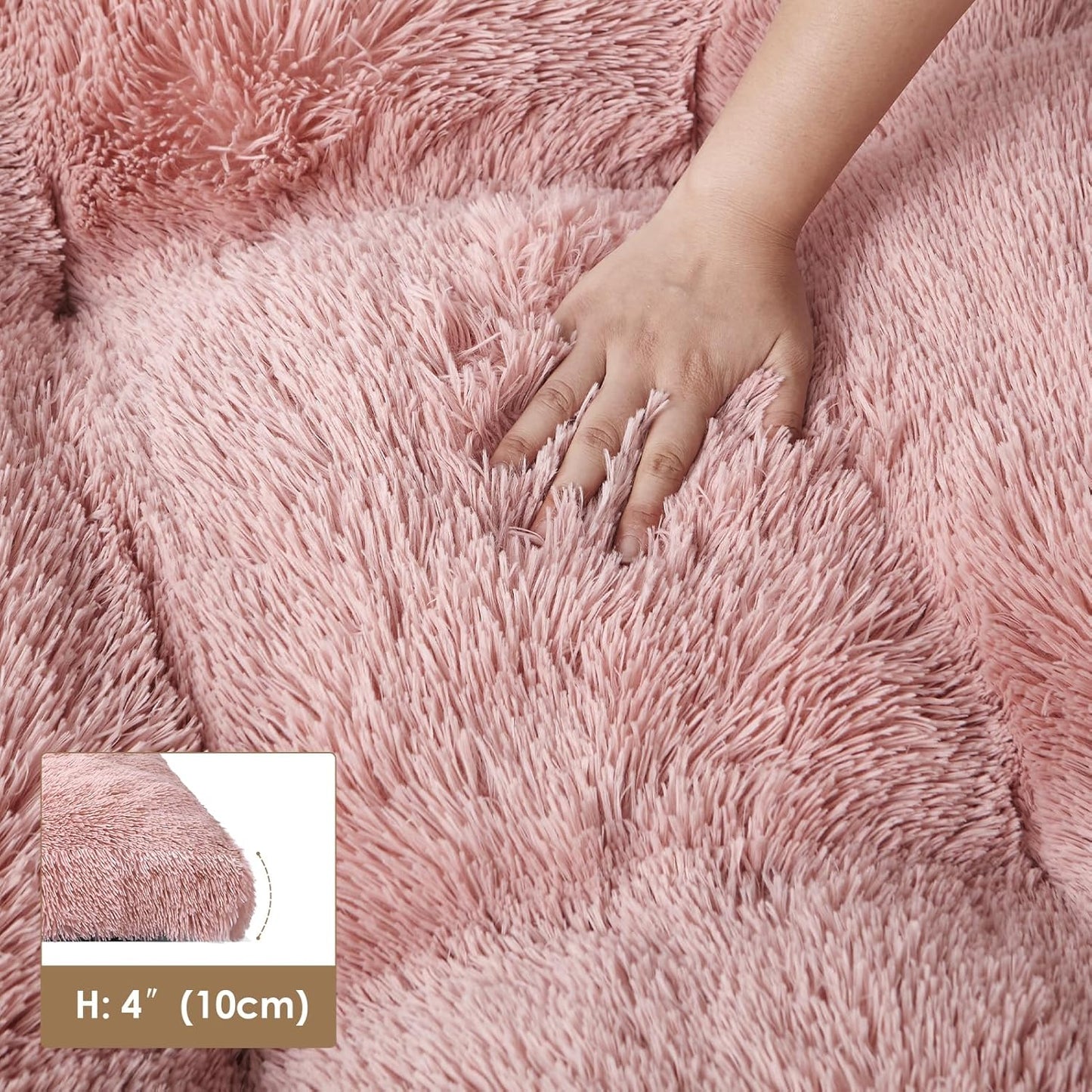 EHEYCIGA Fluffy Dog Crate Bed for Medium Dogs, Plush Faux Fur Pet Crate Pad, Calming Anti Anxiety Medium Pet Bed, Washable Soft Warm Dog Mat with Non-Slip Bottom, Pink