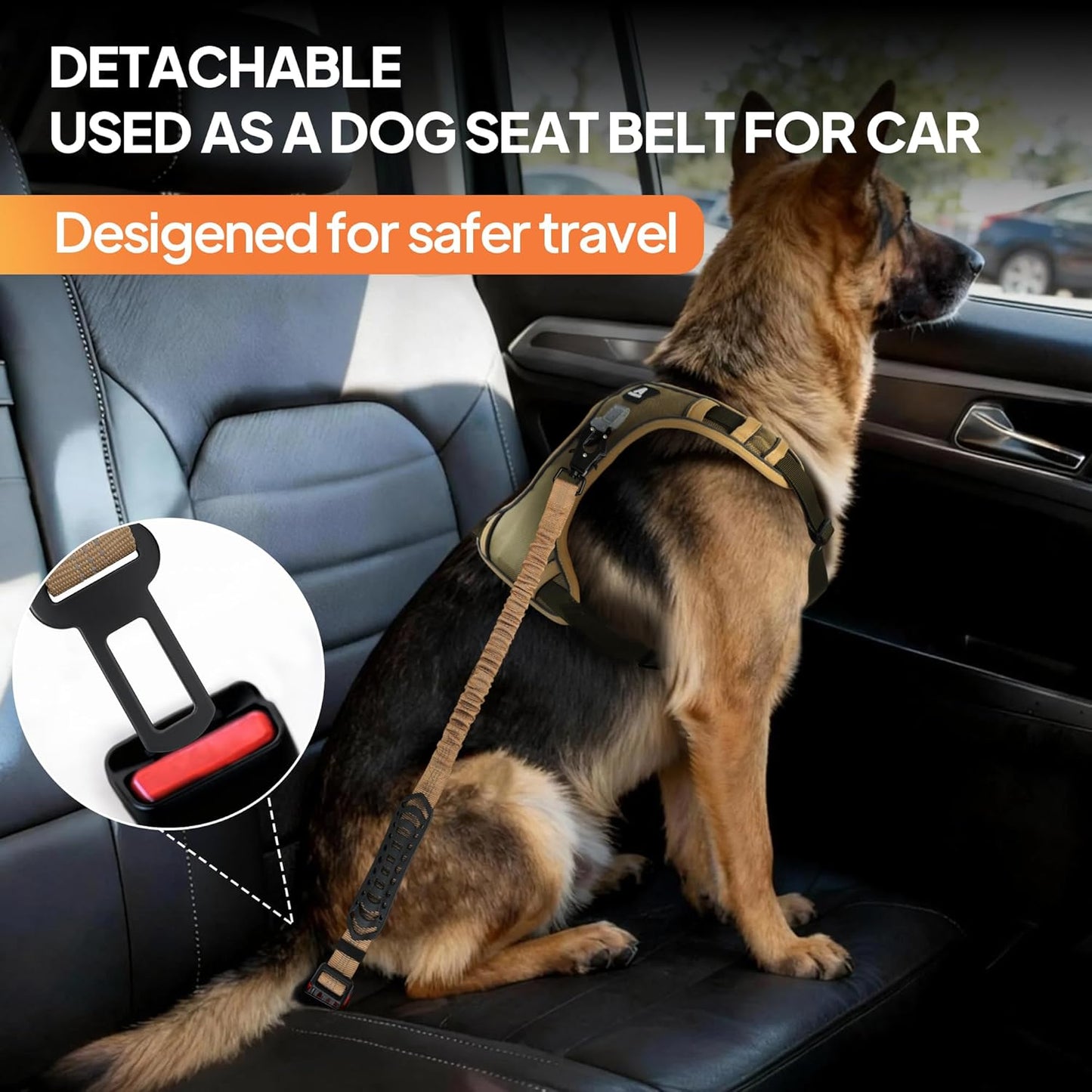 Twoear Tactical Dog Leash for Large Dogs, 5-7FT Shock Absorbing Bungee Dog Leash with Traffic Handle, Quick Release Carabiner & Car Seatbelt, Reflective, Leashes for Medium to Large Breeds