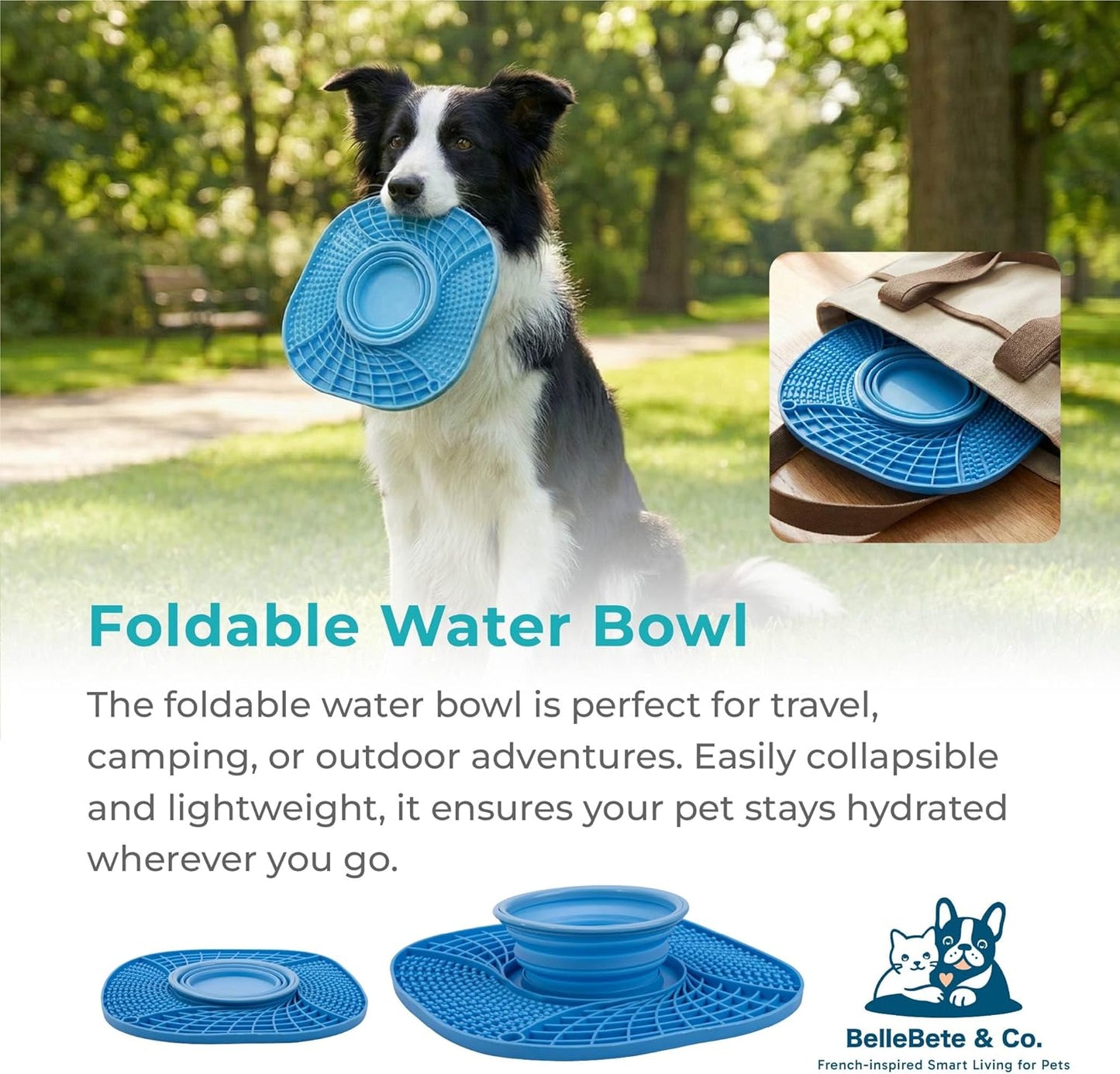 BelleBête & Co. 3-in-1 Pet Slow Feeder Bowl Lick Mat with Collapsible Bowl for Dog & Cat – Food-Grade Material & Non-Slip Base for Kibble, Dry and Wet Food, Digestive Health & Reduce Anxiety | Pink