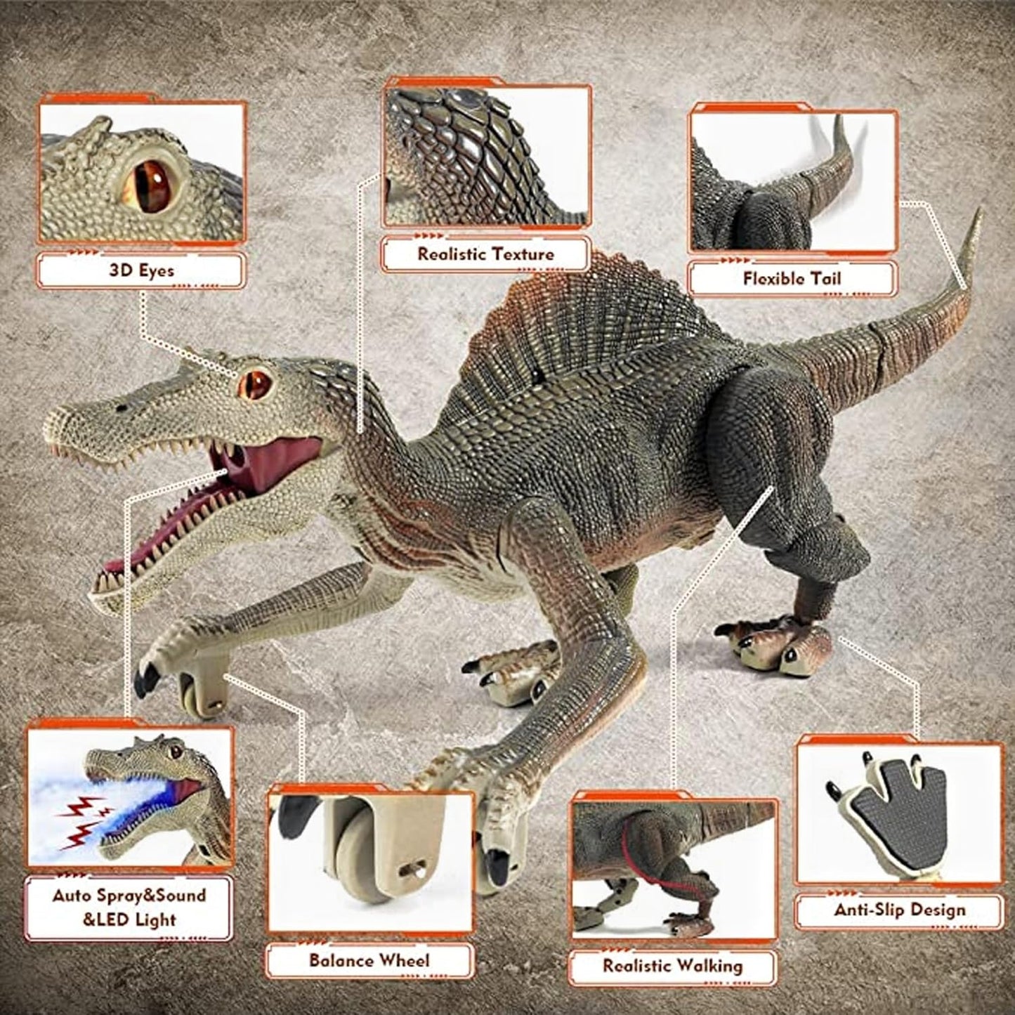 Upgraded Dinosaur Toys for Kids 3-5-7 Years Old, Remote Control Spinosaurus Toys with Indicator Light Chasing&Spray& Roar, Realistic RC Walking Dinosaur Robot Gifts Stocking Stuffers for Kids Boys