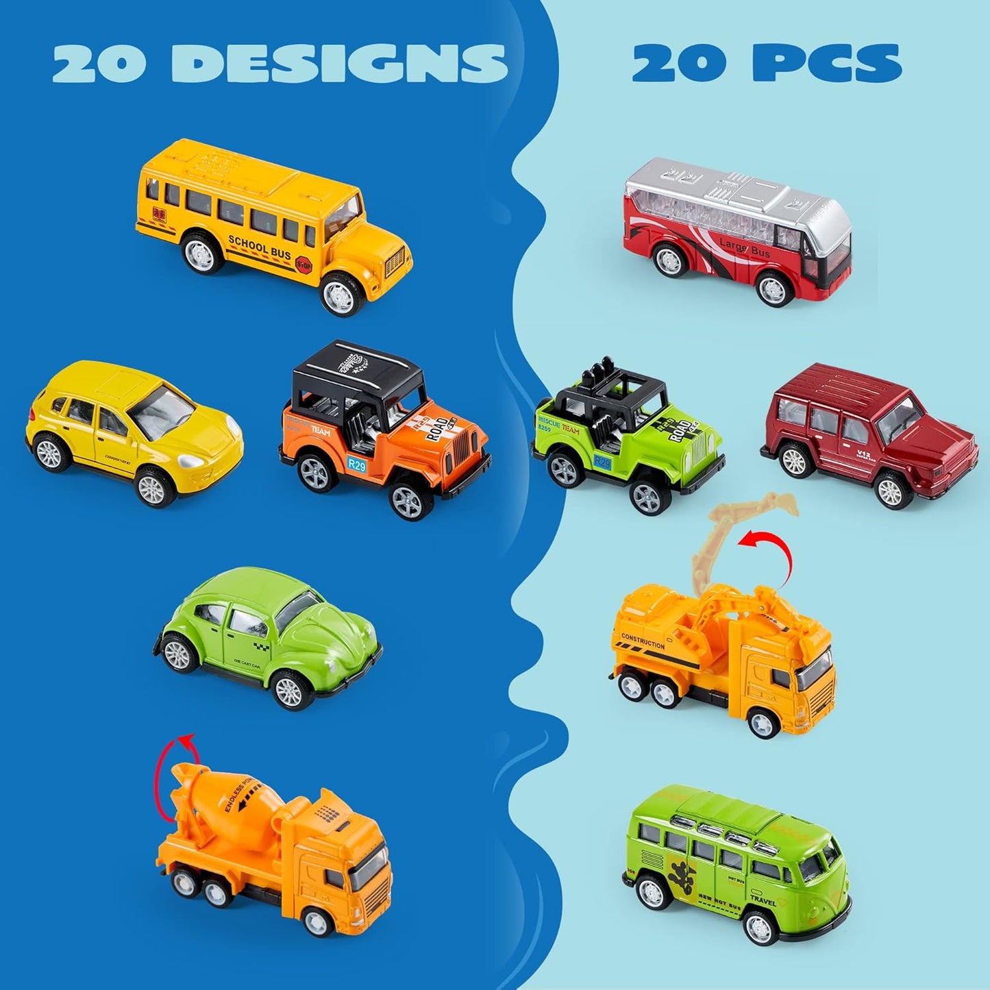 JOYIN 20PCS Die Cast Pull Back Cars, Metal Toy Cars, Car Toys Bulk, Vehicle Set for Toddlers, Kids Party Favors, Cake Toppers, Stocking Stuffers, Race Cars Toys for Boys, Easter Basket