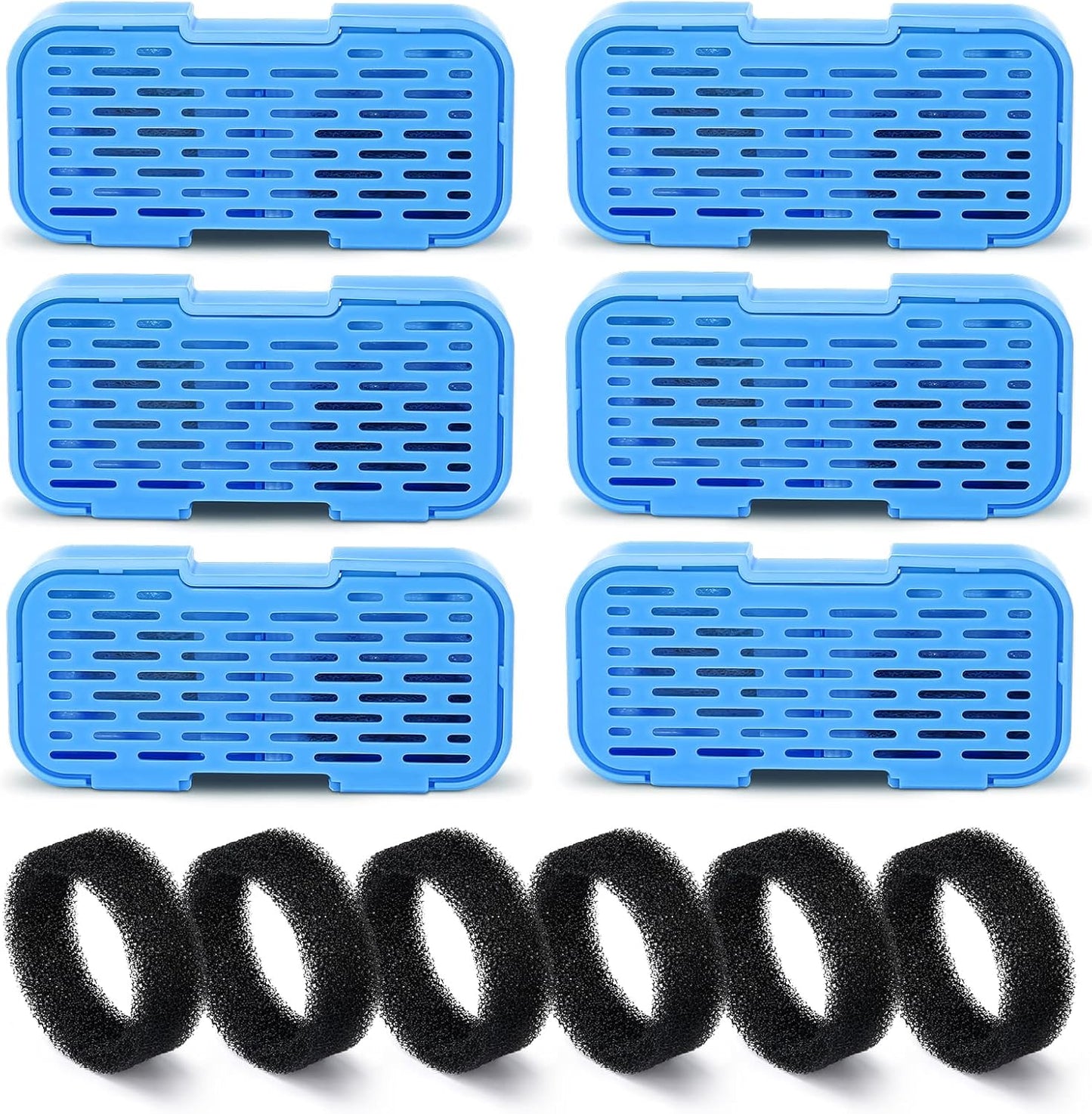 Cat Fountain Filters - 12 Pack(6 Filters + 6 Sponges), Activated Carbon, Ultra-fine Fiber