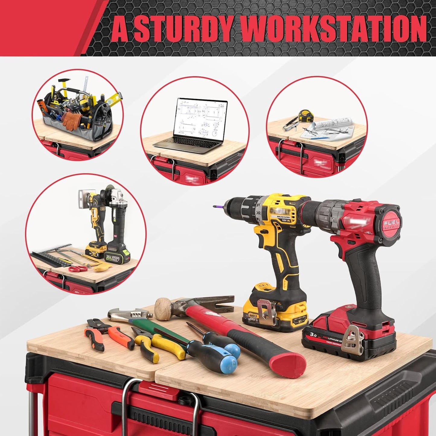 2 Pack Tables Fits for Milwaukee Packout Rolling Tool Box,Packout 2 & 3-Drawer Organizer,Heavy-Duty Work Surface with Mounting Feet, No-Drill Installation for Packout Accessories